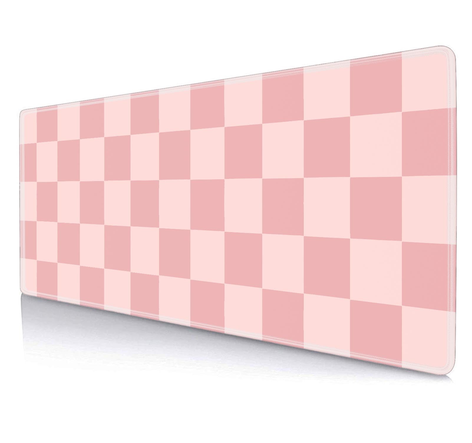 Pastel Pink Checkered Desk Mat - Extra Large Non-Slip Mouse Pad for Gaming & Work (31.5