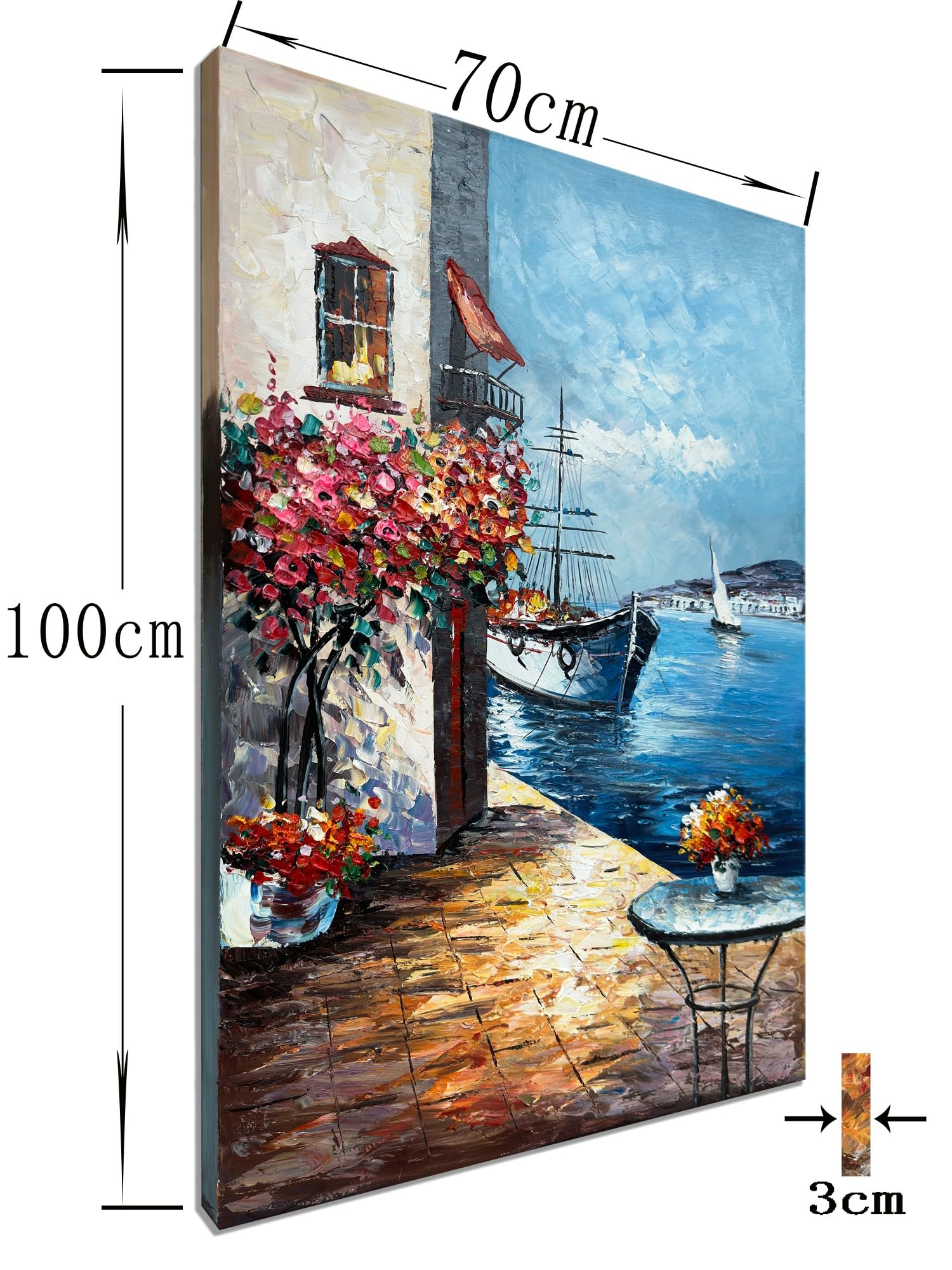 Alenoss Handmade Mediterranean Landscape Painting - 28x40 Inches Large 3D Wall Art for Living Room, Bedroom & Office Decor - Framed Abstract Canvas Art with Contemporary Texture - Perfect for Modern Home & Office Wall Decorations