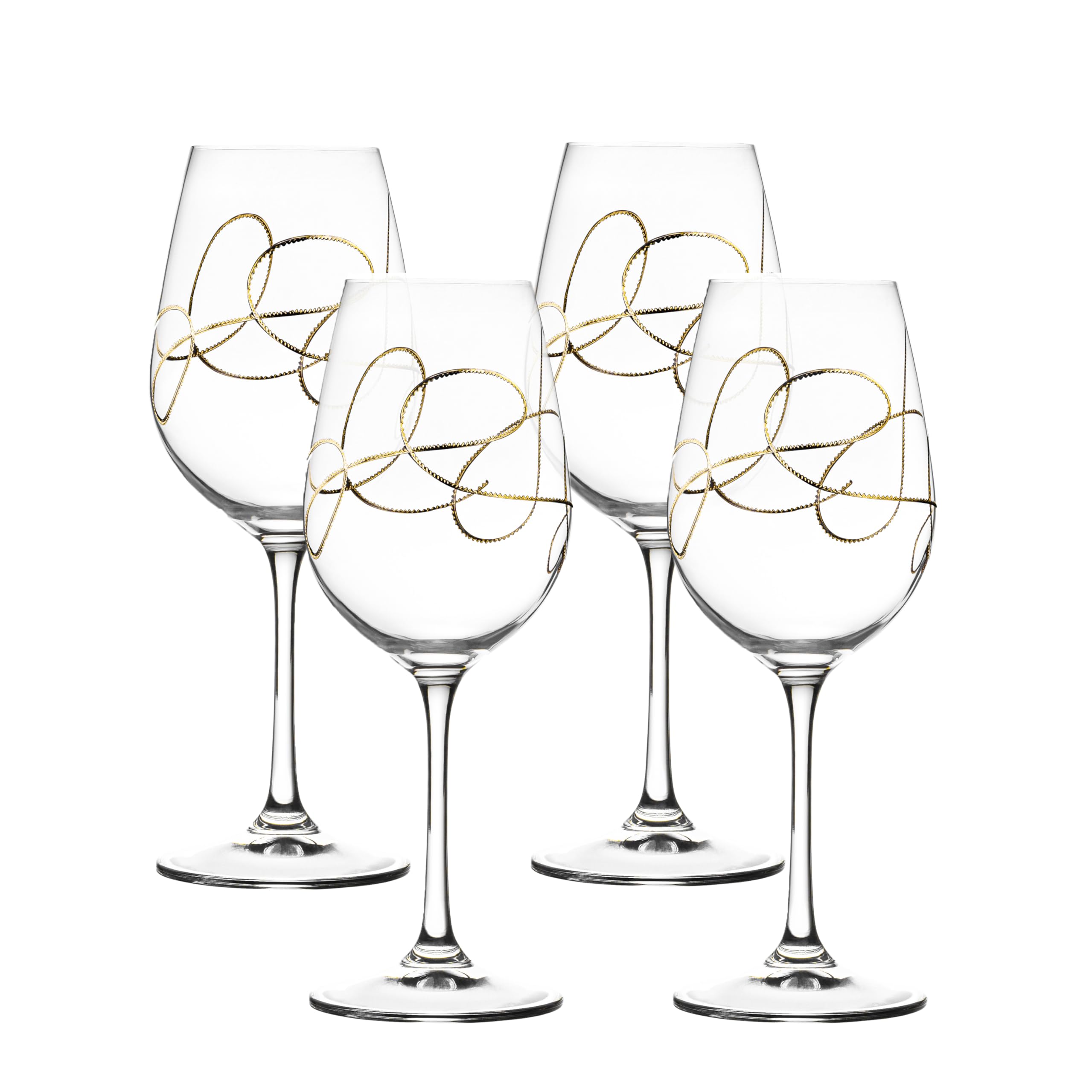 Premium Barski Crystal Wine Goblets Set of 4 - 14oz European Made Gold Accent Stemware for Wedding, Anniversary & Fine Dining Elegance