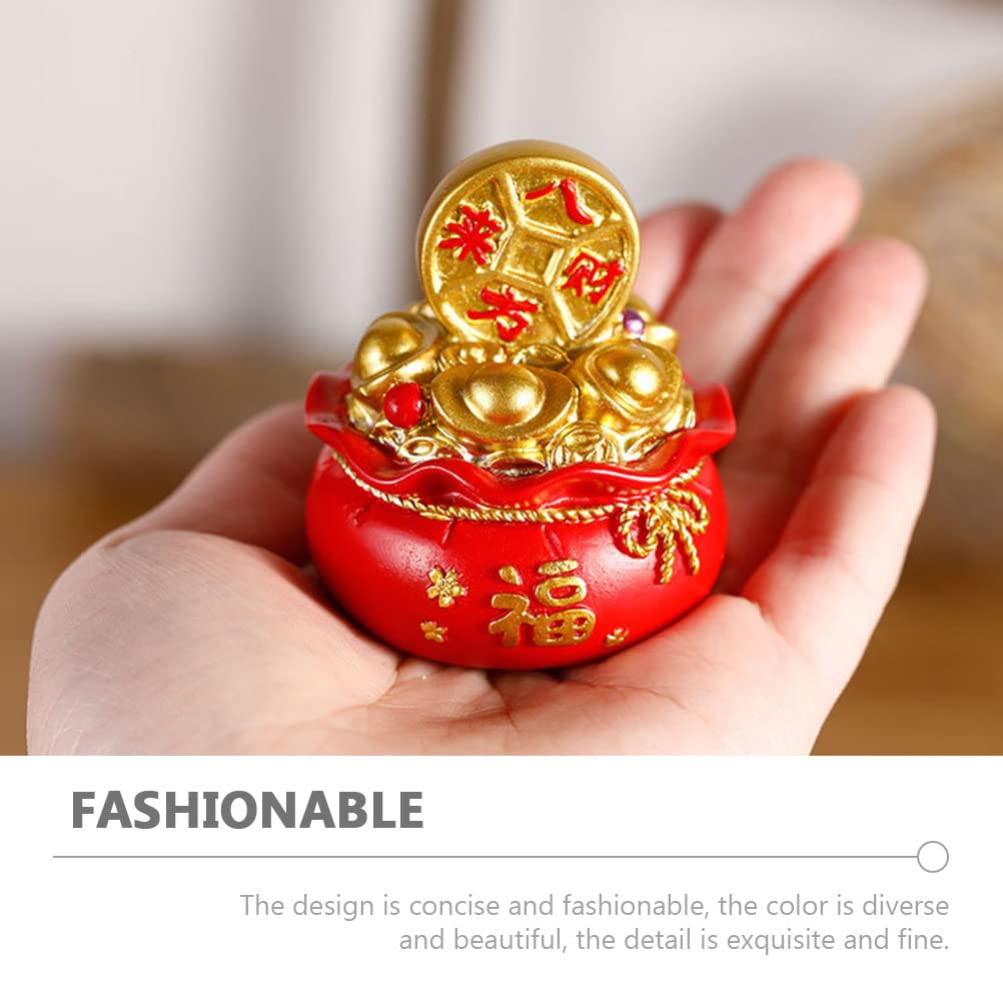 2Pcs Chinese Feng Shui Golden Money Bag Treasure Basin - Lucky Wealth Ingot Decorative Figurine for Home & Office - Attract Prosperity & Good Fortune - Perfect for Desk Decor, Gift Giving & Feng Shui Arrangements