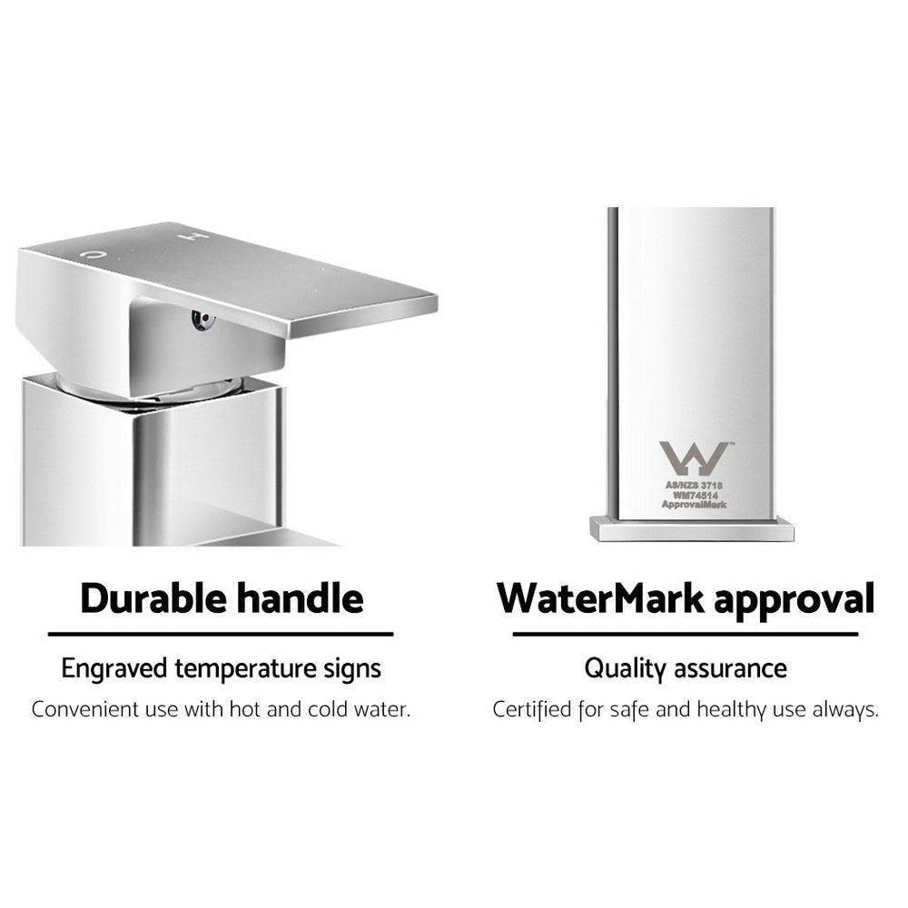 Premium Basin Mixer Tap Faucet - WELS Certified Brass Bathroom Sink Faucet with Silver Finish for Vanity Countertop | Modern Water-Saving Design for Home & Hotel Bathrooms