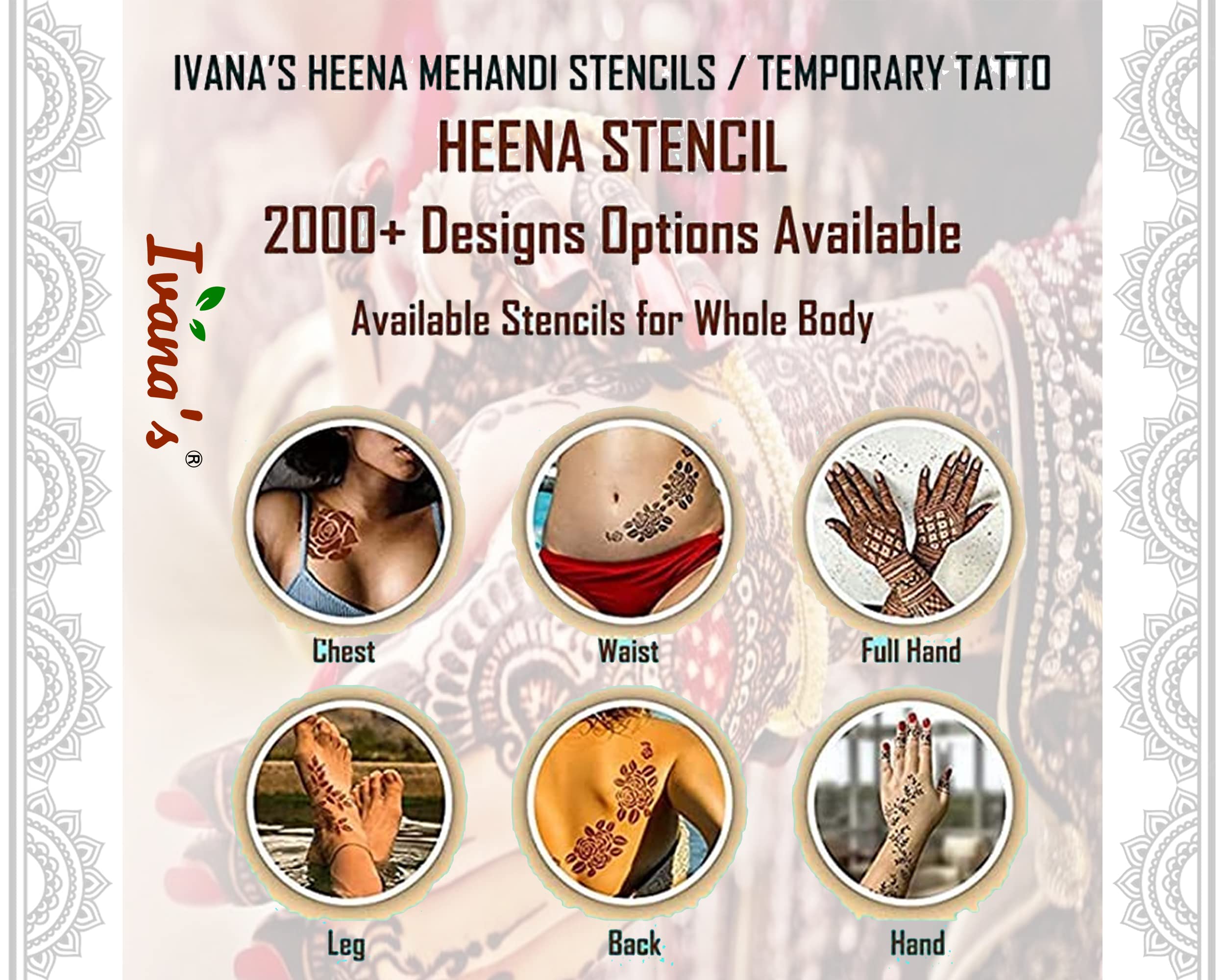 20 Pcs Reusable Henna Sticker Stencils for Hands - Easy Mehandi Design Templates for Girls, Women & Kids | DIY Body Art Kit for Parties, Weddings & Festivals | D-2164