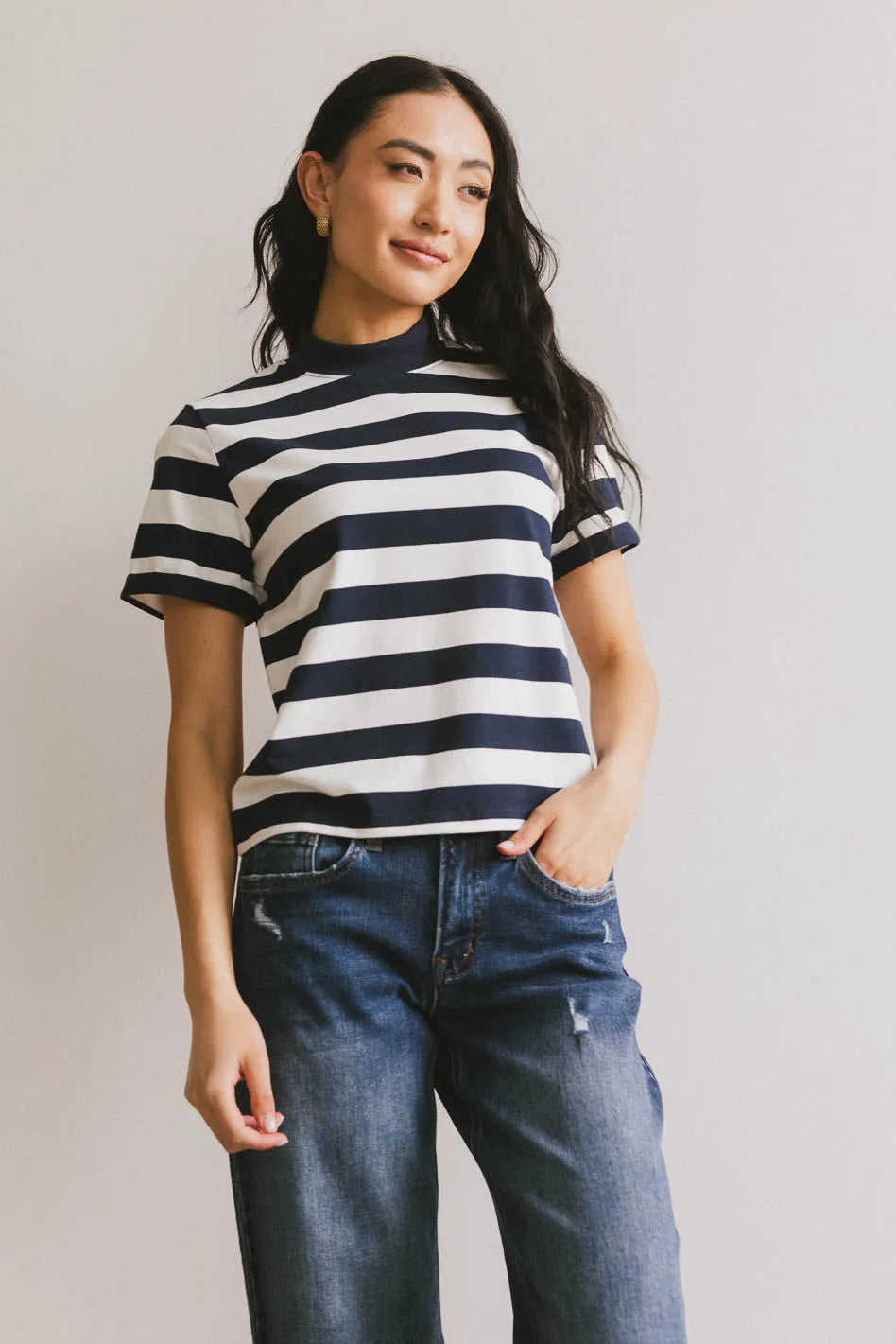 Grenna Striped Navy Blue Women's Tops - Casual & Comfortable Shirt for Everyday Wear - Perfect for Work, Outings & Layering