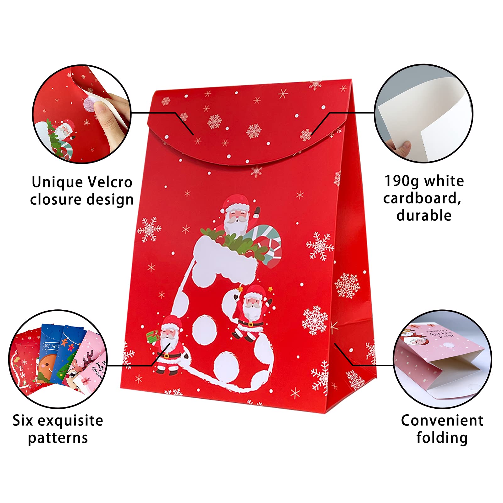 12-Piece Small Christmas Gift Bags with Magic Tape - Durable Xmas Treat Bags for Cookies, Candies & Gifts - Perfect for Holiday Parties, Stocking Stuffers & Festive Gift Giving