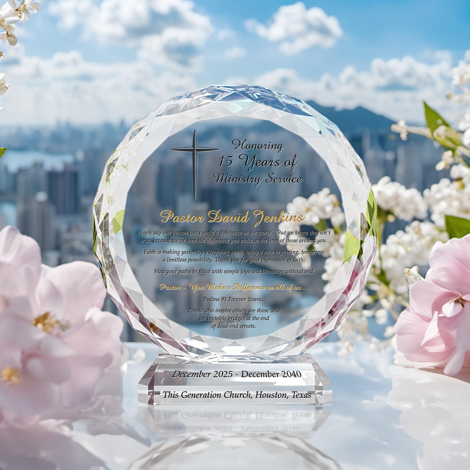 Custom Engraved Crystal Pastor Anniversary Plaque - Personalized with Pastor Name, Church Name & Date - Unique Religious Appreciation Gift for Pastors, Ministers & Clergy (8 Inch) - Perfect for Ordination, Retirement & Years of Service Celebrations