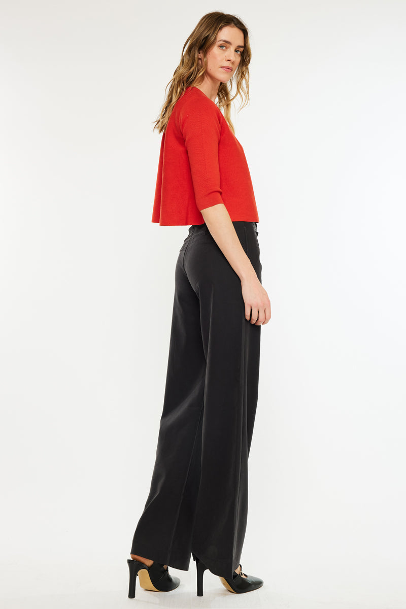 Tinley Mid Rise Wide Leg Pants for Women - Comfortable Stretchy High Waisted Trousers | Perfect for Office, Casual Wear & Travel