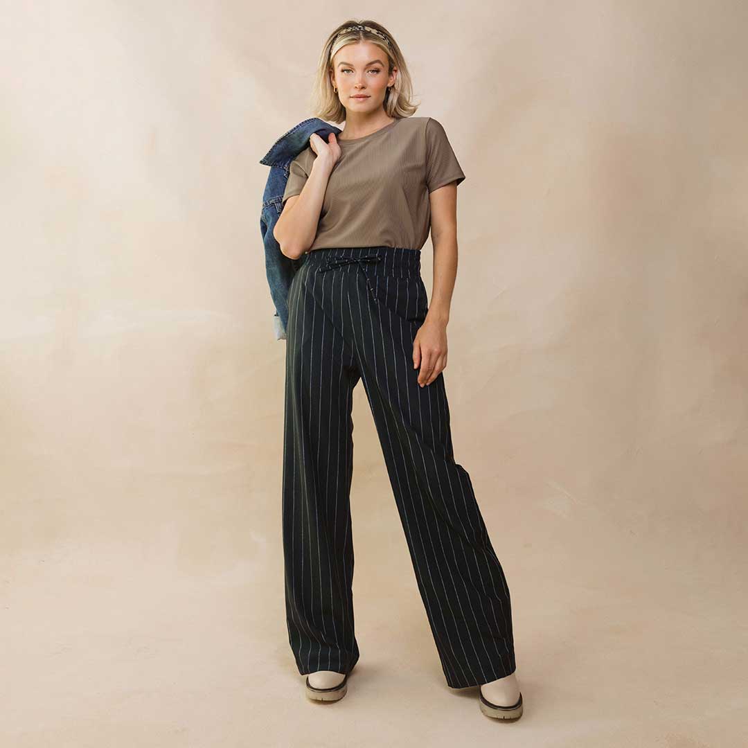 Audrey Women's Navy Pinstripe Dress Pants - Professional Office Work Trousers for Business Casual & Formal Occasions
