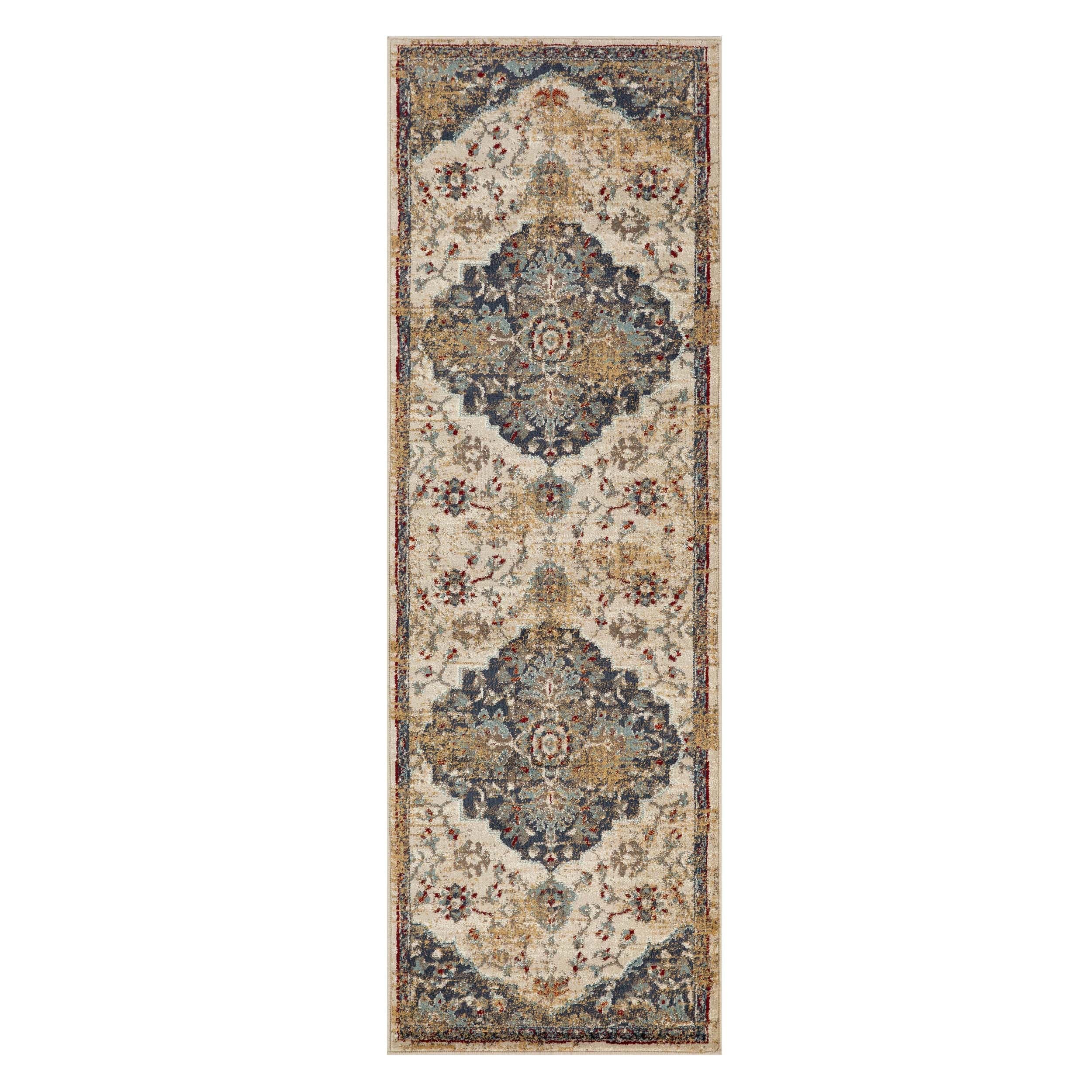 Abena Traditional Medallion Indoor Area Rug or Runner - Non-Slip Living Room Carpet, Bedroom Decor, Hallway Runner - Perfect for Home, Office & Apartment