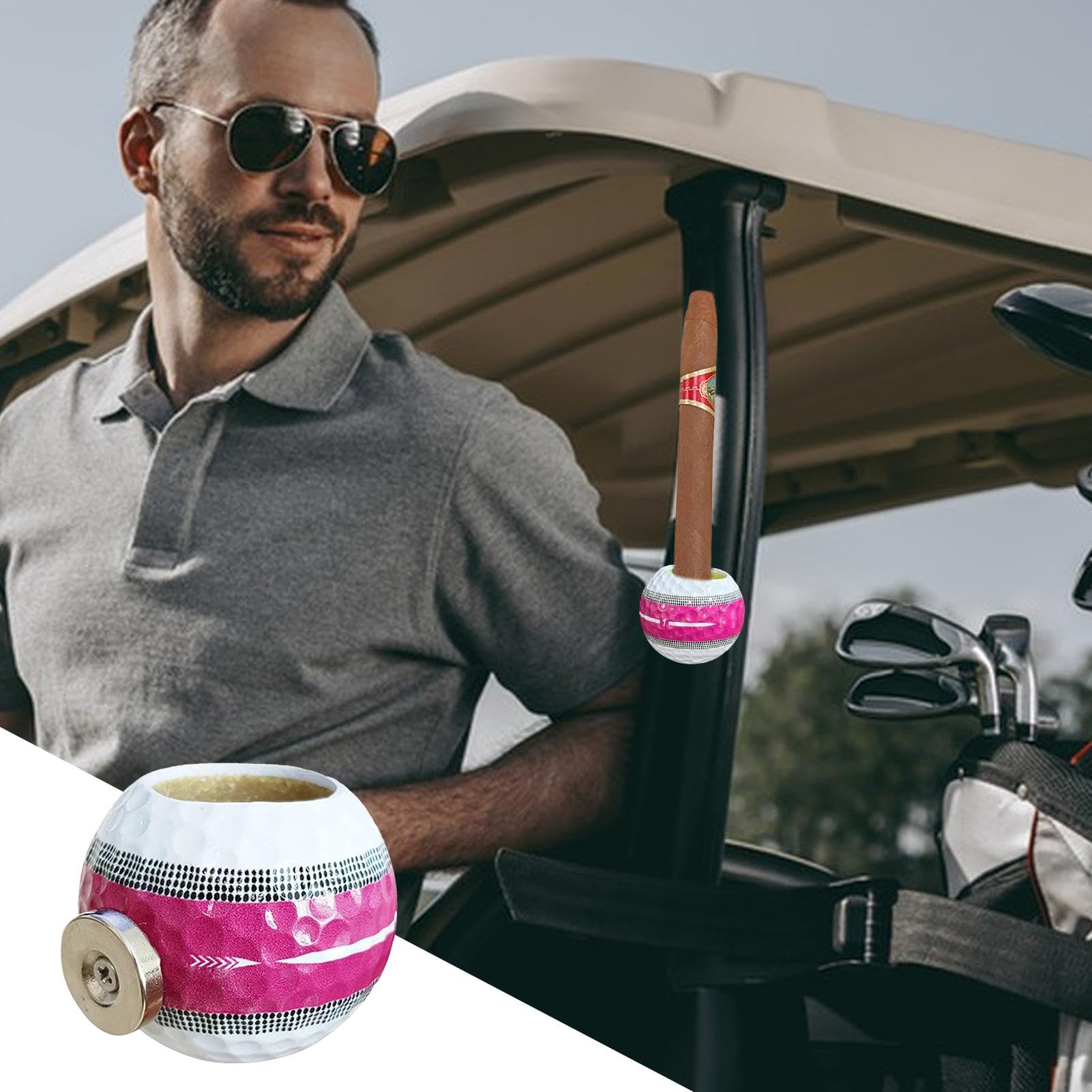 Golf Ball Cigarette Holder for Men - Portable Golf Cart Cigarette Stand | Perfect for Golfers & Smokers - Ideal for Golf Courses, Driving Ranges & Outdoor Activities
