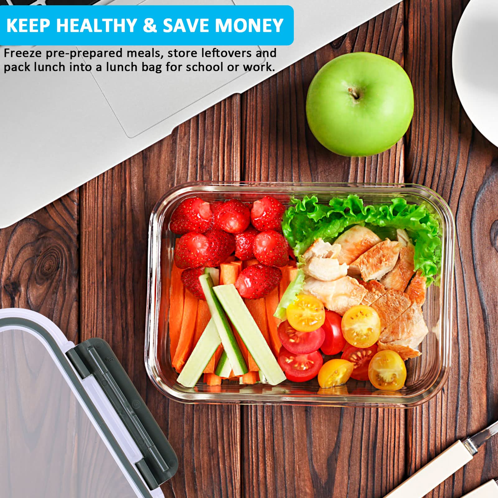 5-Pack 30 Oz Glass Meal Prep Containers with Snap Locking Lids - Airtight Food Storage Containers for Lunch, Microwave, Oven, Freezer & Dishwasher Safe - Ideal for Meal Prepping, Leftovers & Office Lunches