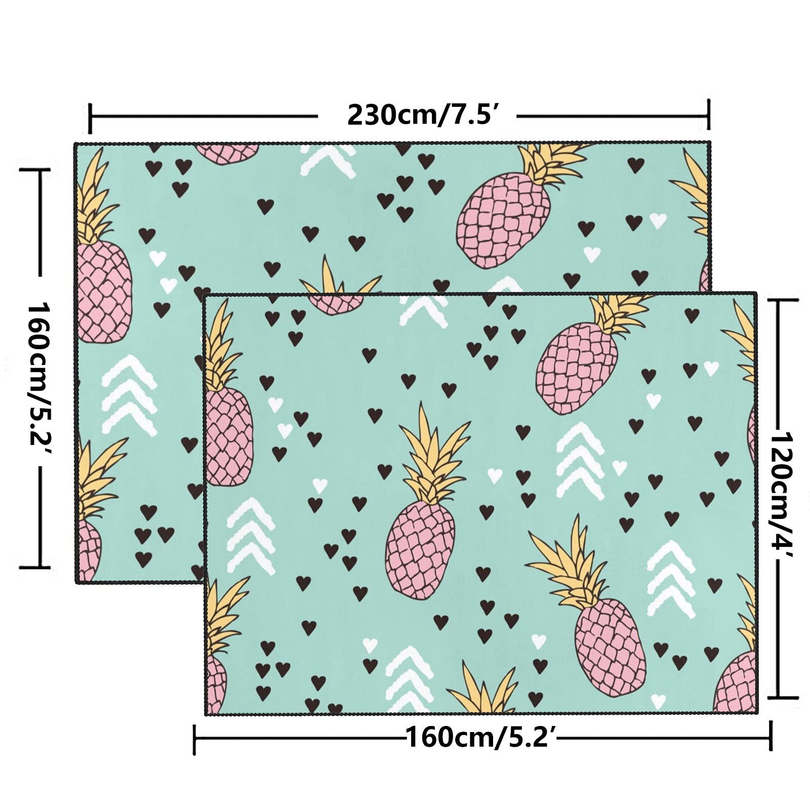 Non-Slip Pineapple Sweet Hearts Area Rugs - 5.2'x7.5' Soft Floor Mat for Kids Room, Living Room, Bedroom & Kitchen Decor | Perfect Playroom Gift & Home Accent for Tropical Themed Spaces