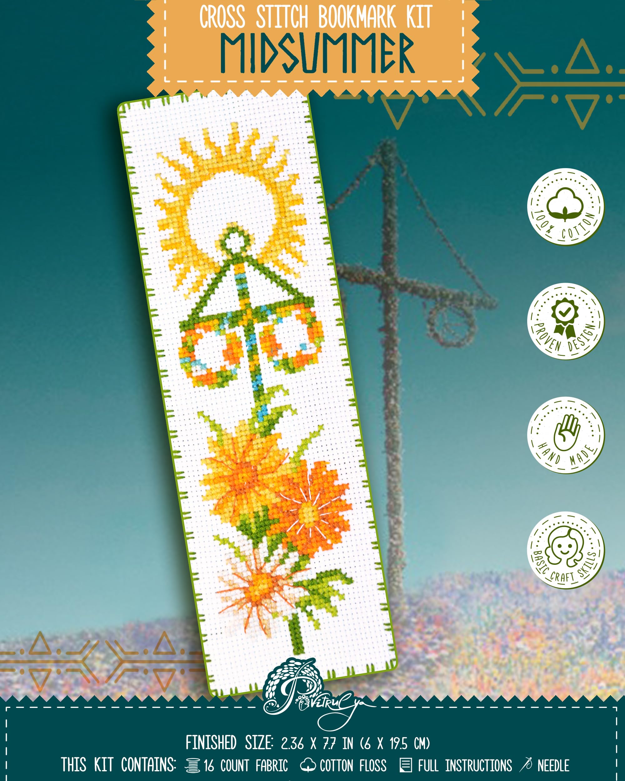 Midsummer Counted Cross Stitch Bookmark Kit - DIY Hand Embroidery Set for Adults | Floral Bookmark for Reading, Gifts & Home Decor