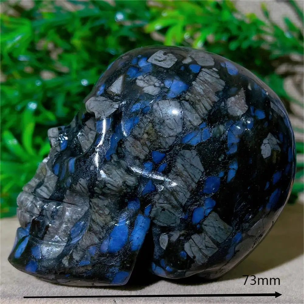 Natural Glaucophane Crystal Skull Carving - Handcrafted Healing Stone Quartz Mineral for Spiritual Decor, Meditation & Home Decoration