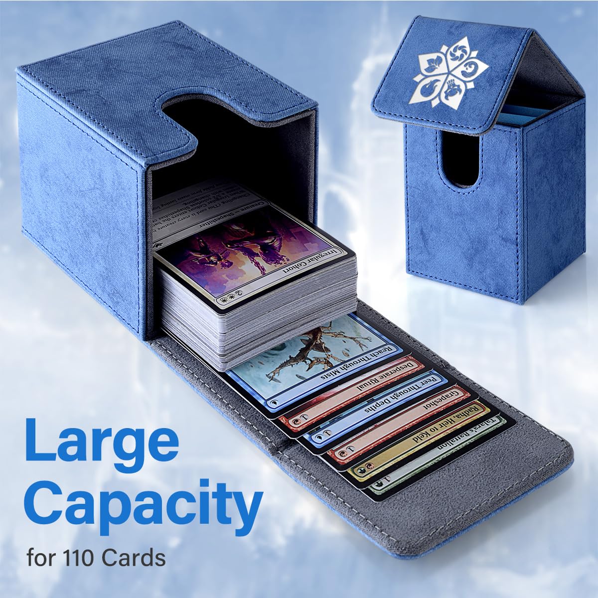 Premium MTG Deck Box for 110 Single Sleeved Commander Cards - Durable Trading Card Storage Case with 2 Dividers | Perfect for Magic: The Gathering, Card Game Organization & Protection (Denim Style)