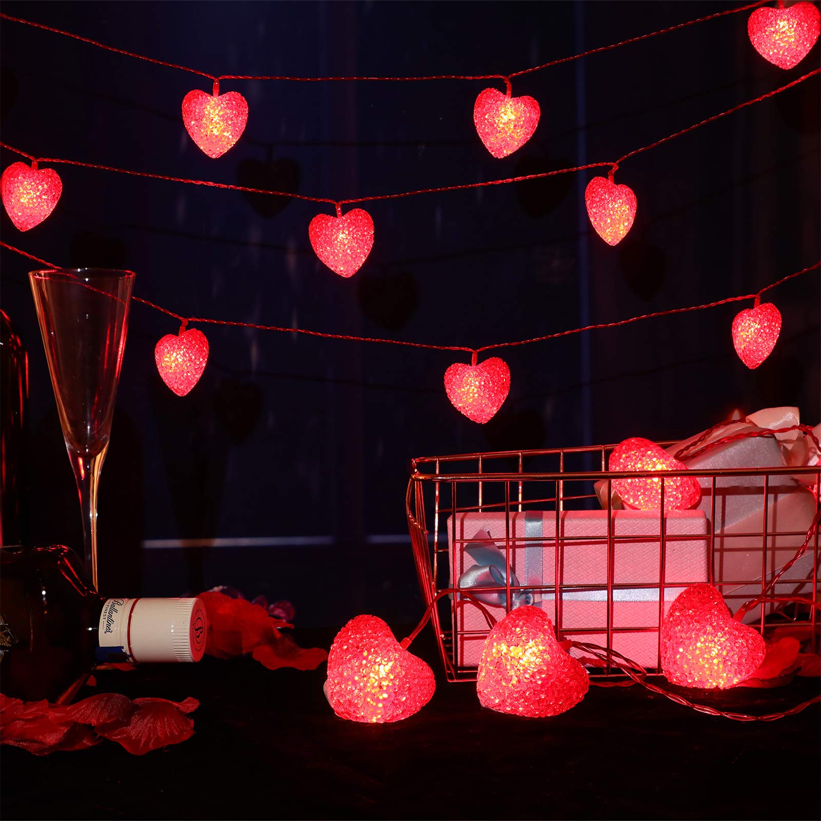 20 LED Red Heart String Lights - 16 Feet/5m Battery Operated Fairy Lights for Valentine's Day, Wedding, Christmas & Birthday Decor | Romantic Indoor/Outdoor Party Lighting, Bedroom & Garden Decoration