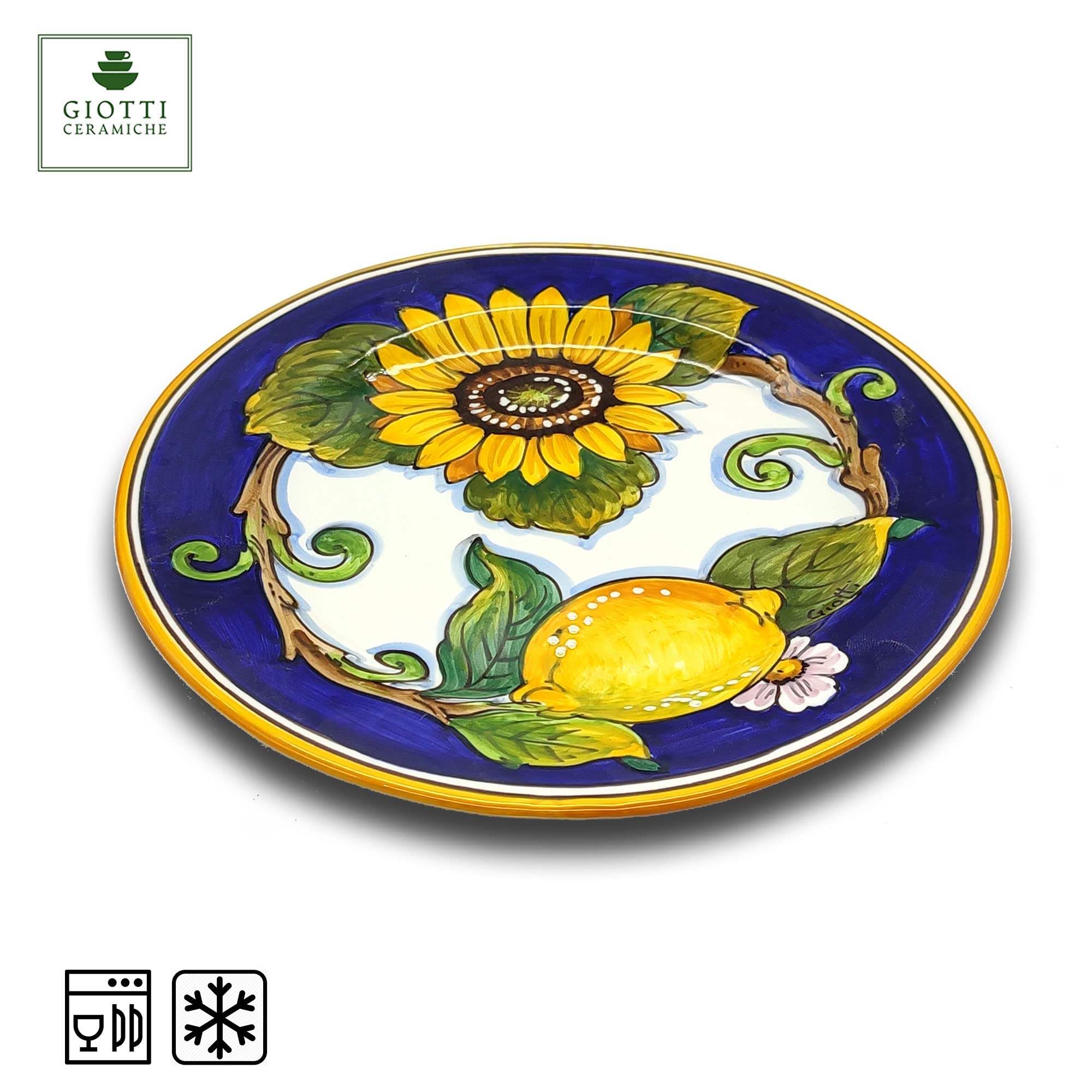 Italian Ceramic Dinnerware Set for 4 - Hand Painted Tuscan Pottery Plates & Small Dishes - Lemons & Sunflowers Design - Made in Italy - Perfect for Home Decor, Kitchen Use & Salad Serving