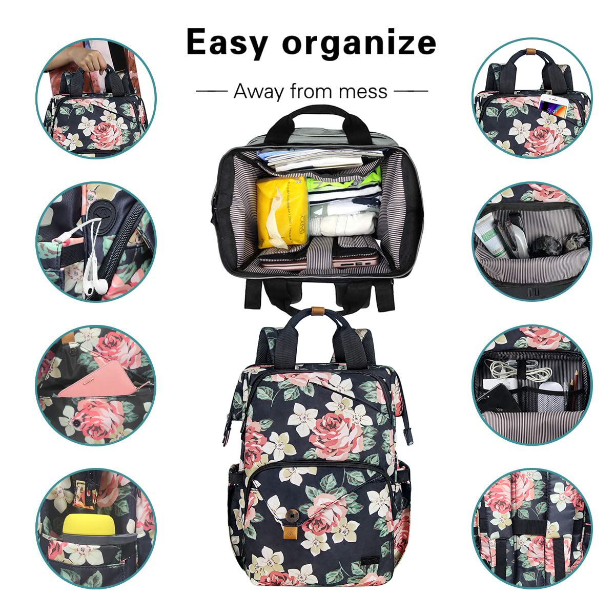 Hap Tim Carry On Backpack for Women - Lightweight Travel Laptop Backpack with USB Charging Port, Water Resistant Work Bag for Nurse, Business, College & Commuting - Perfect Nurses Week Gift (7651-BF)