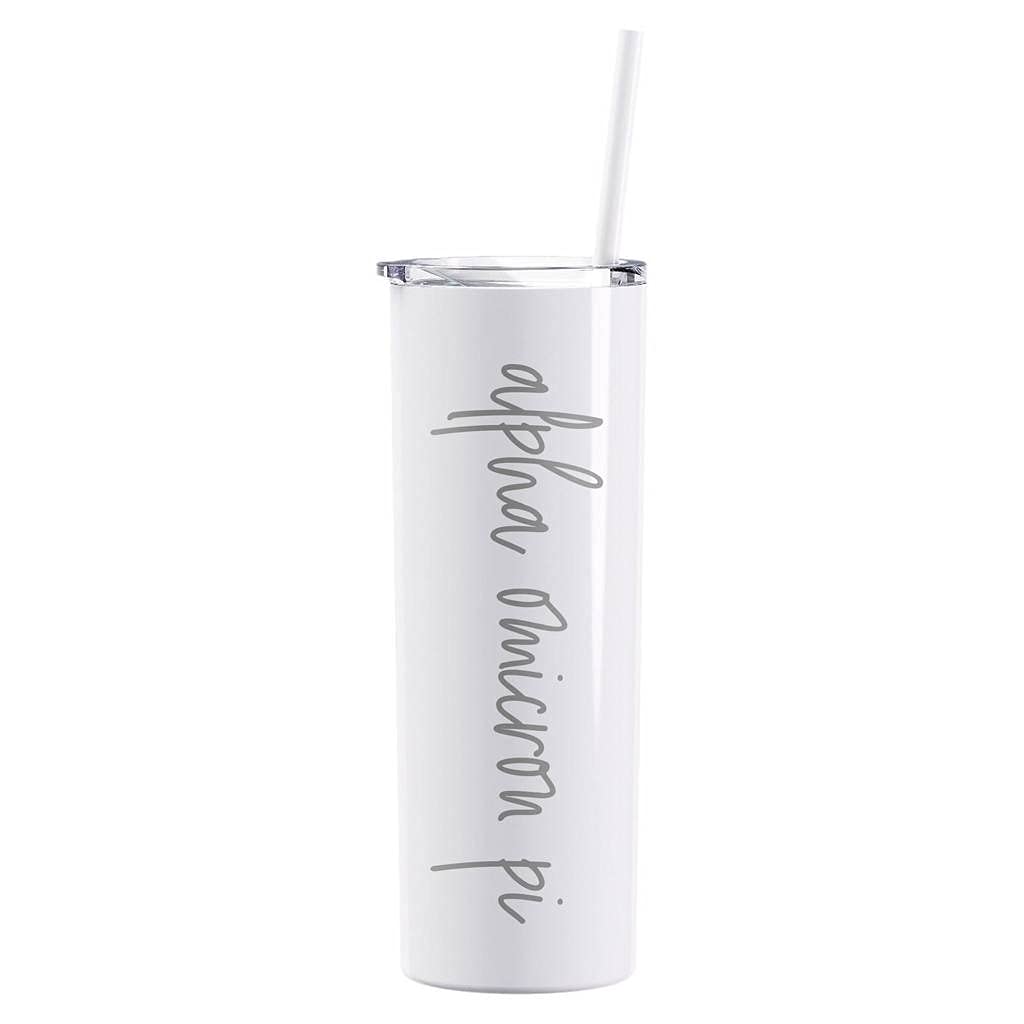 Alpha Omicron Pi Laser Engraved Tumbler with Straw - 20oz Insulated Stainless Steel Travel Mug - Custom Greek Life Sorority Drinkware - Perfect for College, Gifts & Everyday Hydration