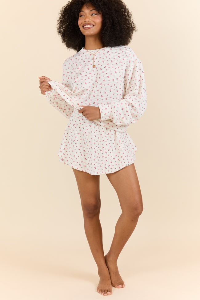 Just Focus Ivory Florette Long Sleeve Blouse for Women - Elegant Floral Print Shirt for Office, Date Night & Special Occasions