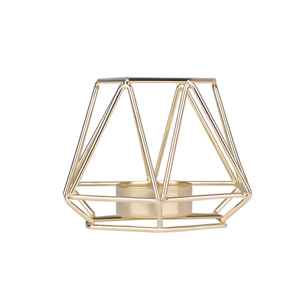Vintage Iron Tea Light Candle Holder - Geometric Metal Lantern Centerpiece for Wedding, Dining, Party Decor - Gold Candle Stand (3.3x2.6x3.2 Inch) - Perfect for Tabletop Decor, Romantic Ambiance, and Special Occasions