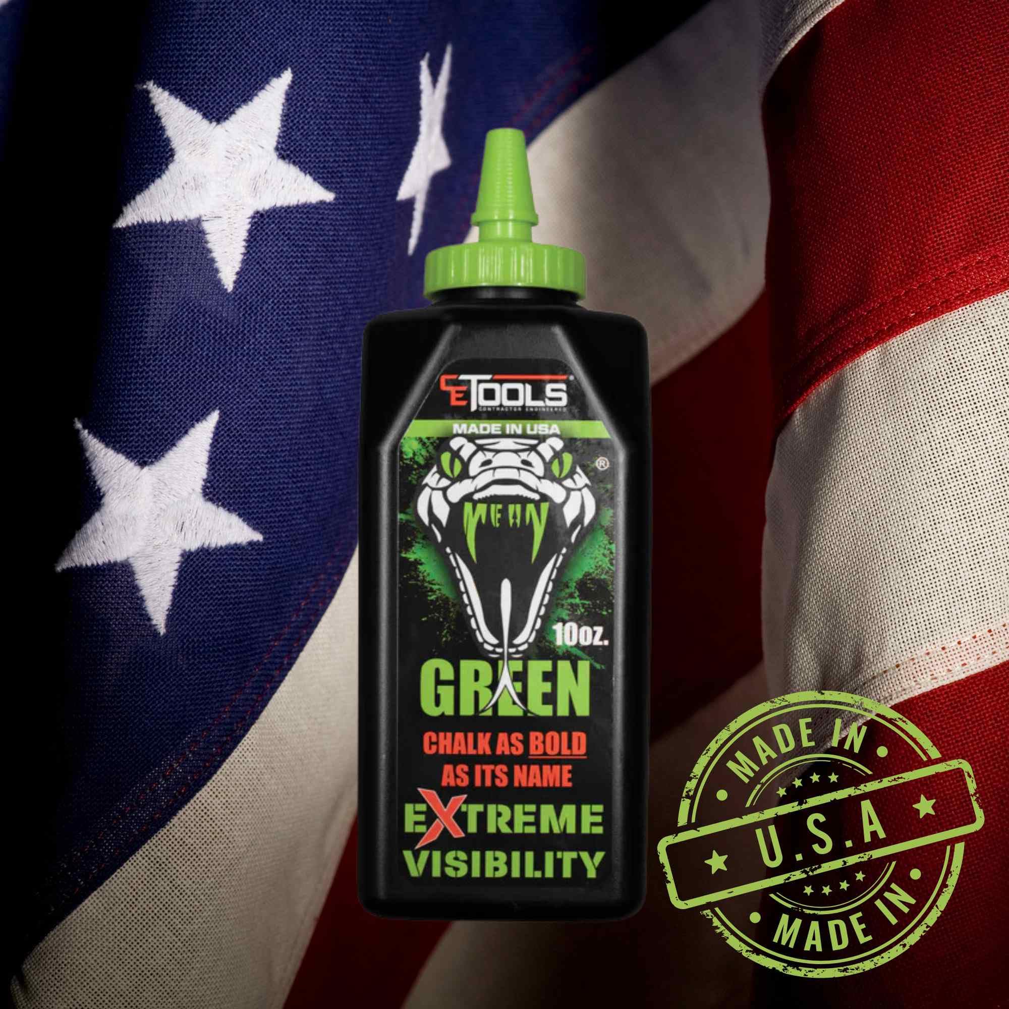 CE TOOLS Mean Green® High-Visibility Marking Chalk - 10 oz (283.5g) | USA Made, Hydrophobic Construction Chalk for Chalk Lines | Perfect for Outdoor Work, Road Marking & DIY Projects
