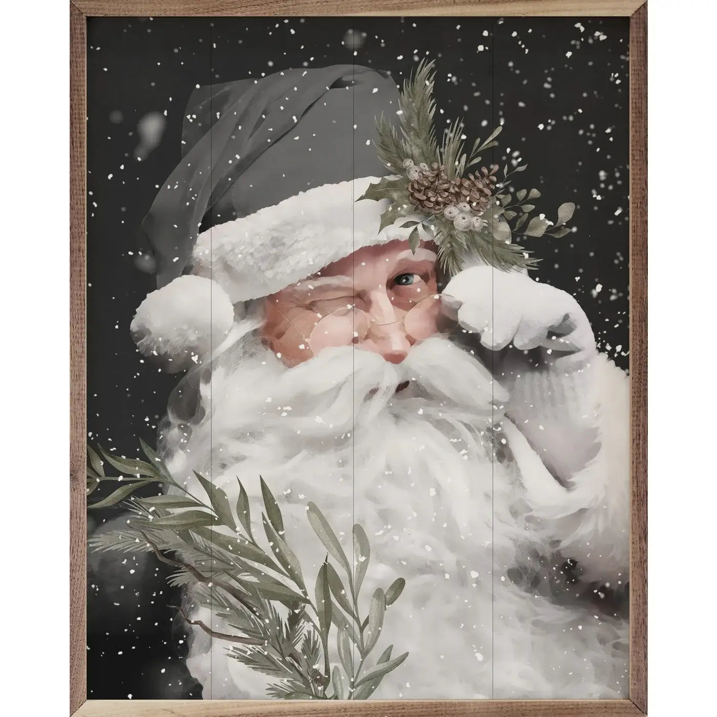 Vintage Santa Claus Wood Framed Print - Classic Christmas Wall Art Decor for Home, Office & Holiday Gifting