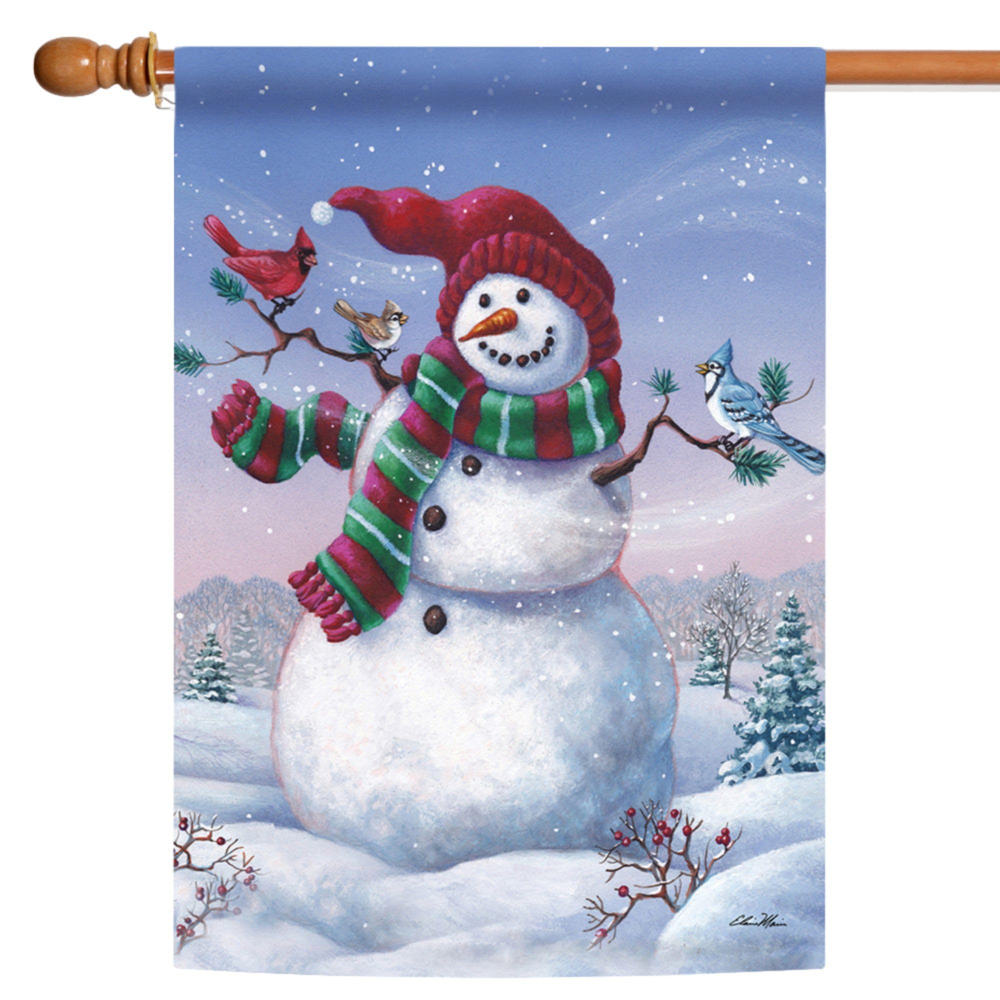 Toland Home Garden 1010469 Snowy Birdy Buddy Winter Flag - 28x40 Inch Double Sided Outdoor Decorative Flag with Snowman Design for Yard, Porch & Garden Decor - Perfect for Christmas, Winter Holidays & Seasonal Home Decorating