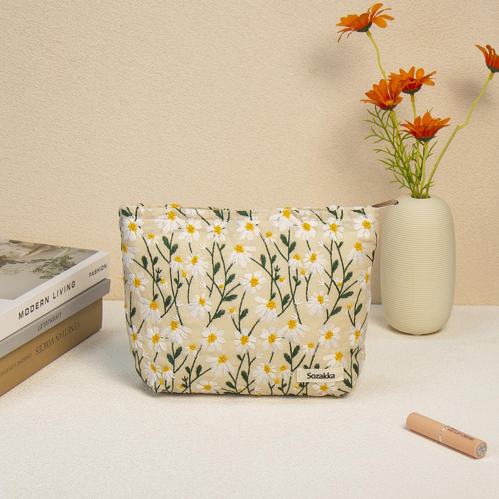 2 Pcs Large Floral Embroidery Makeup Bags for Women - Travel Cosmetic & Toiletry Organizer with Zipper, Small Cosmetic Pouch Purse for Girls & Teens - Perfect for Travel, Gym, Daily Use & Gifts