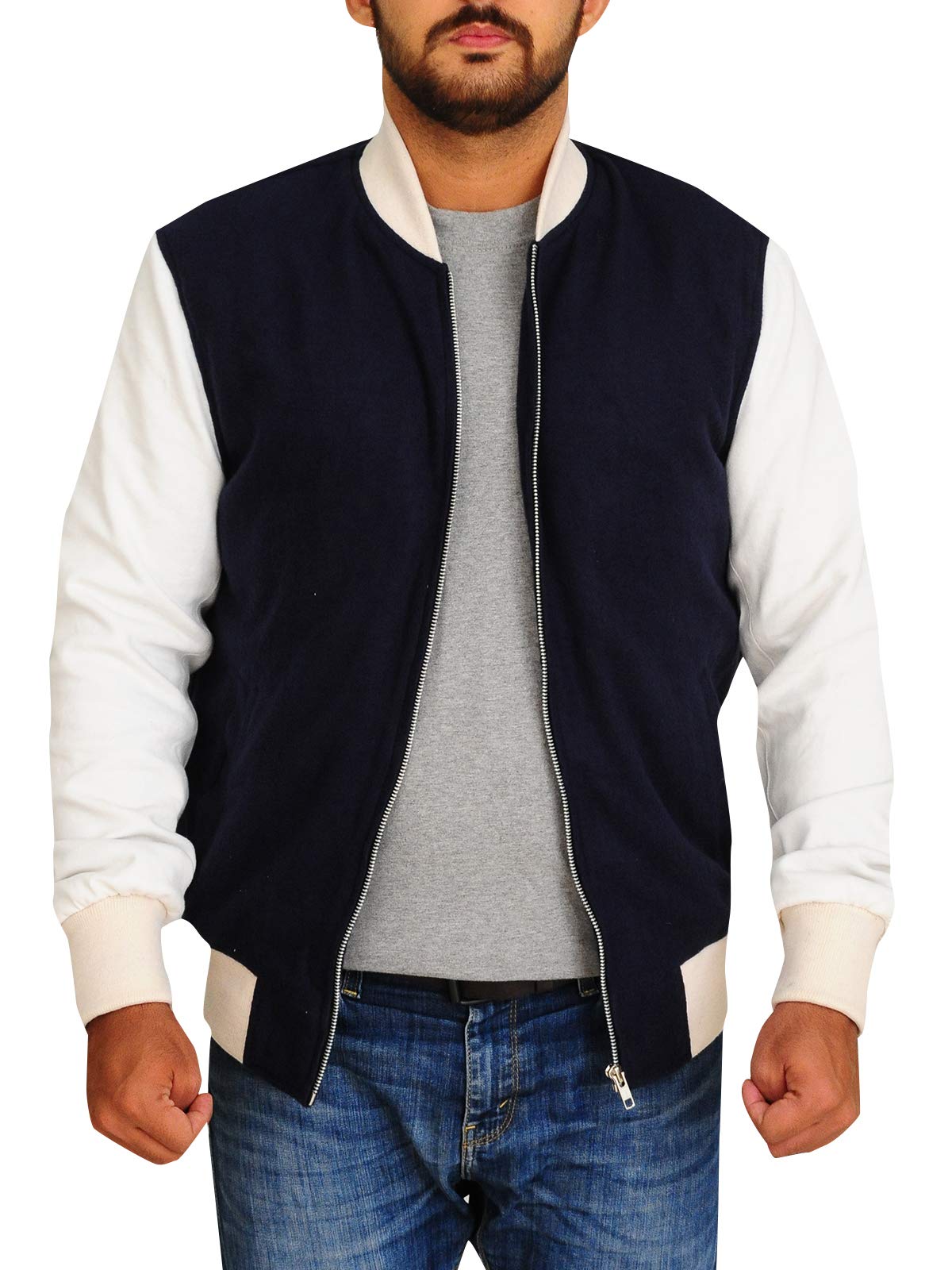 TrendHoop Men's High School Baseball Varsity Letterman Fleece Bomber Jacket - Warm & Stylish Letterman Jacket for Baseball Players, Athletes & Casual Wear