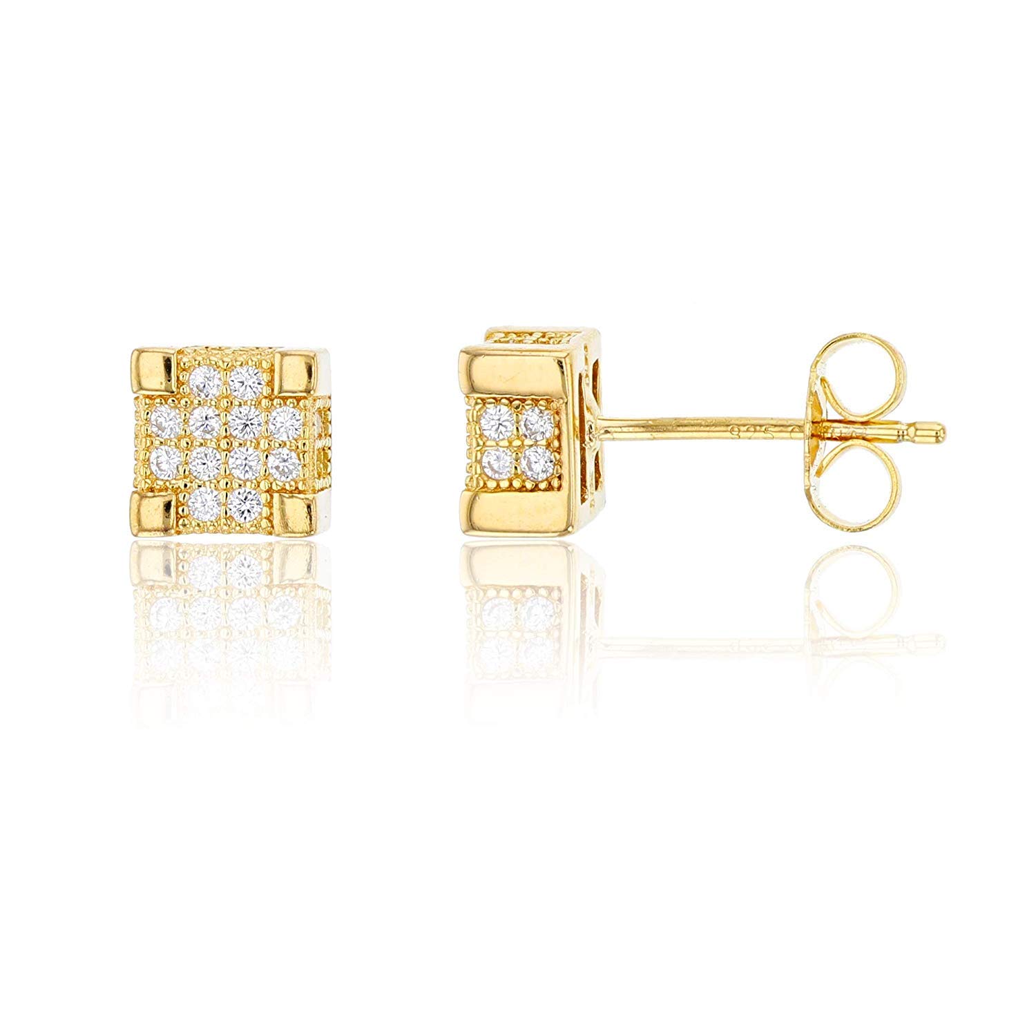 Sterling Silver 4x4mm 3D Square Micropave Stud Earrings for Women - Sparkling Cubic Zirconia CZ Earrings for Everyday Wear, Party & Gift Giving