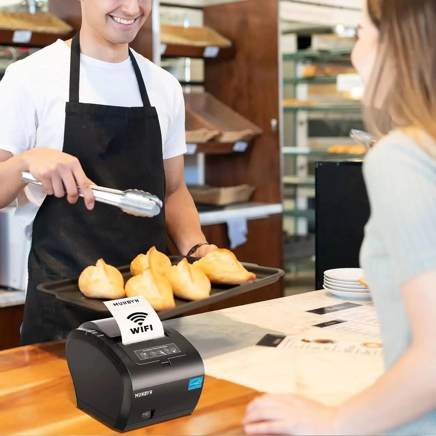 MUNBYN P047 WiFi Thermal Receipt Printer for Retail, Restaurant & POS - Fast Wireless Printing for Small Business & Home Use