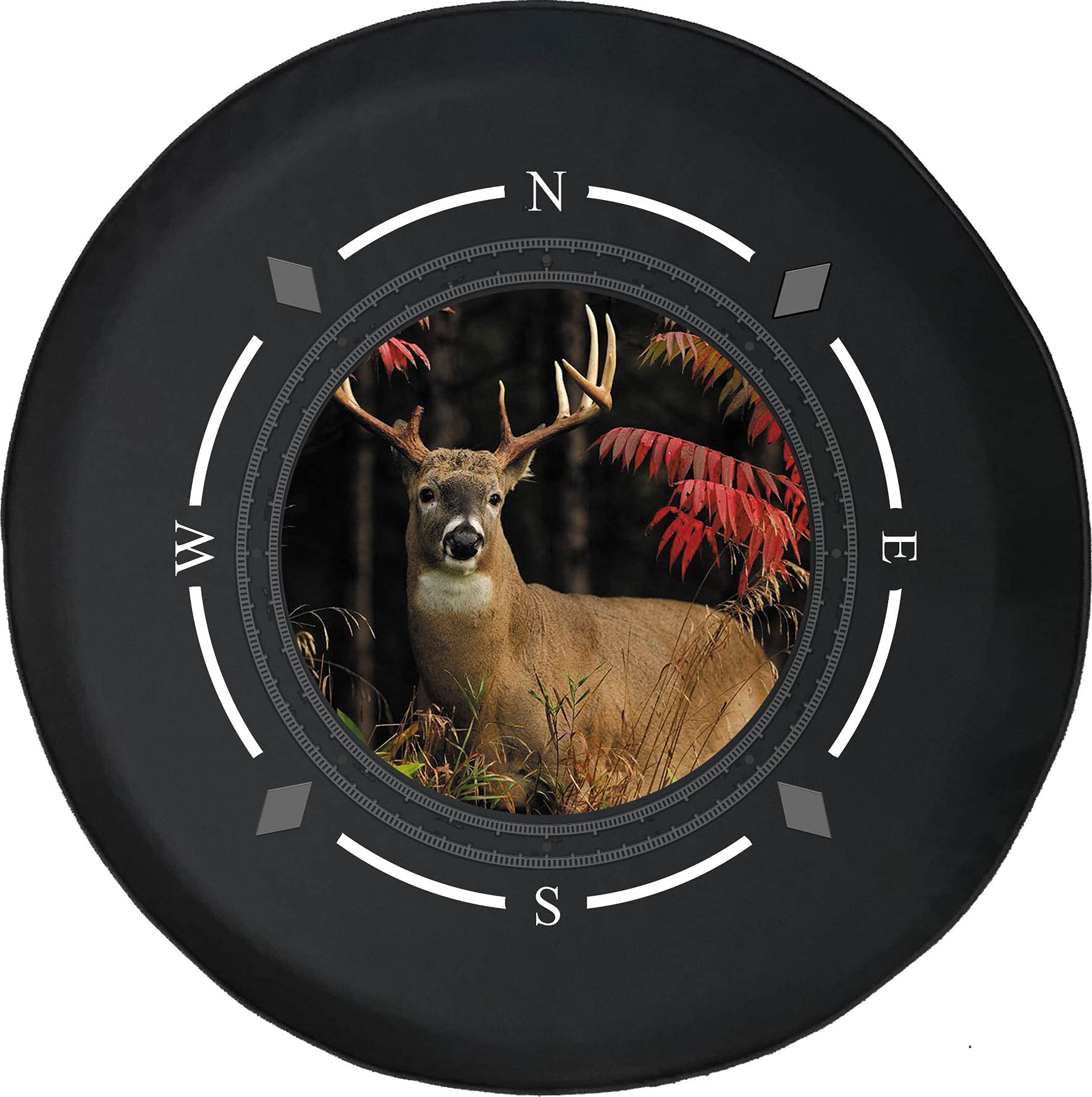 American Unlimited Spare Tire Cover with Compass Design - Big Buck in The Woods Wheel Cover for SUV, Trailer, RV Accessories - Fits Most Vehicles - Perfect for Off-Road Adventures & Camping Trips