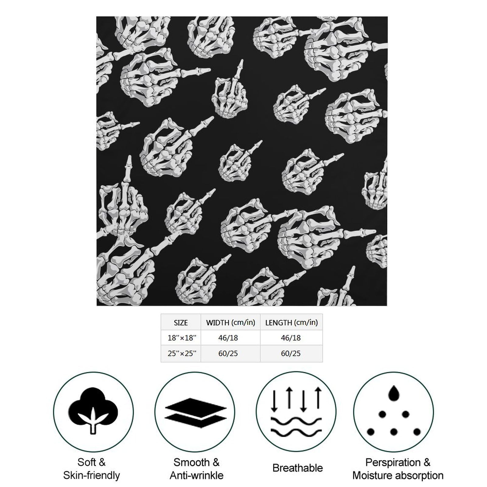 Skull Middle Finger Bandana - Stylish Square Handkerchief & Hair Scarf for Men & Women | Perfect for Biker Gangs, Rock Concerts & Punk Fashion
