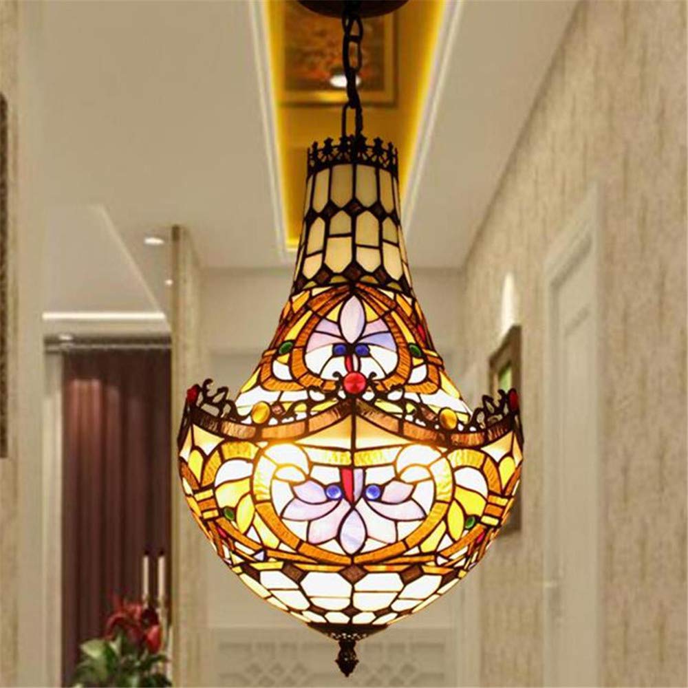 Vintage Tiffany Style 10 Inch Stained Glass Floral Chandelier - 2 Lights Hanging Pendant Lamp for Dining Room, Kitchen, Restaurant & Living Room Decor - Perfect Gift Idea for Home Lighting Upgrade