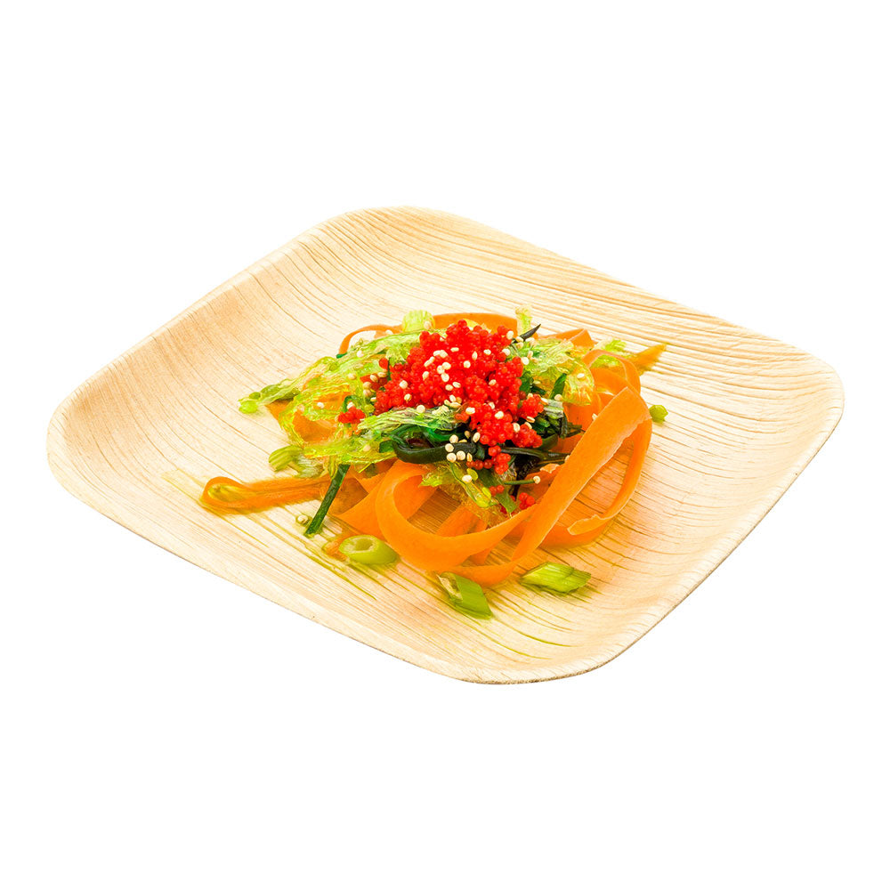 Eco-Friendly 100-Pack 6-Inch Square Palm Leaf Plates & 100 Natural Bamboo Mini Spoons 3.5