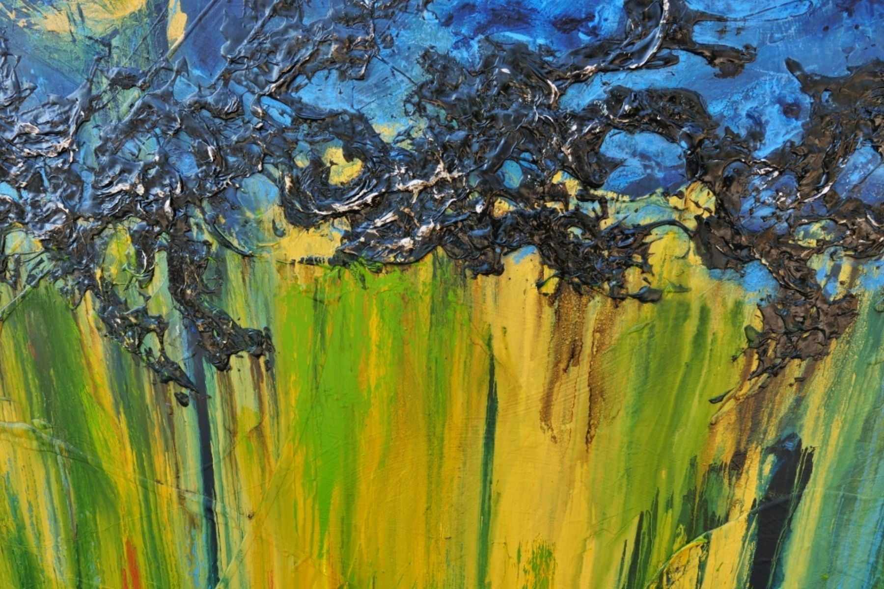 Midnight Falls 280cm x 170cm Blue Yellow Textured Abstract Canvas Art - Modern Wall Decor for Living Room, Bedroom & Office