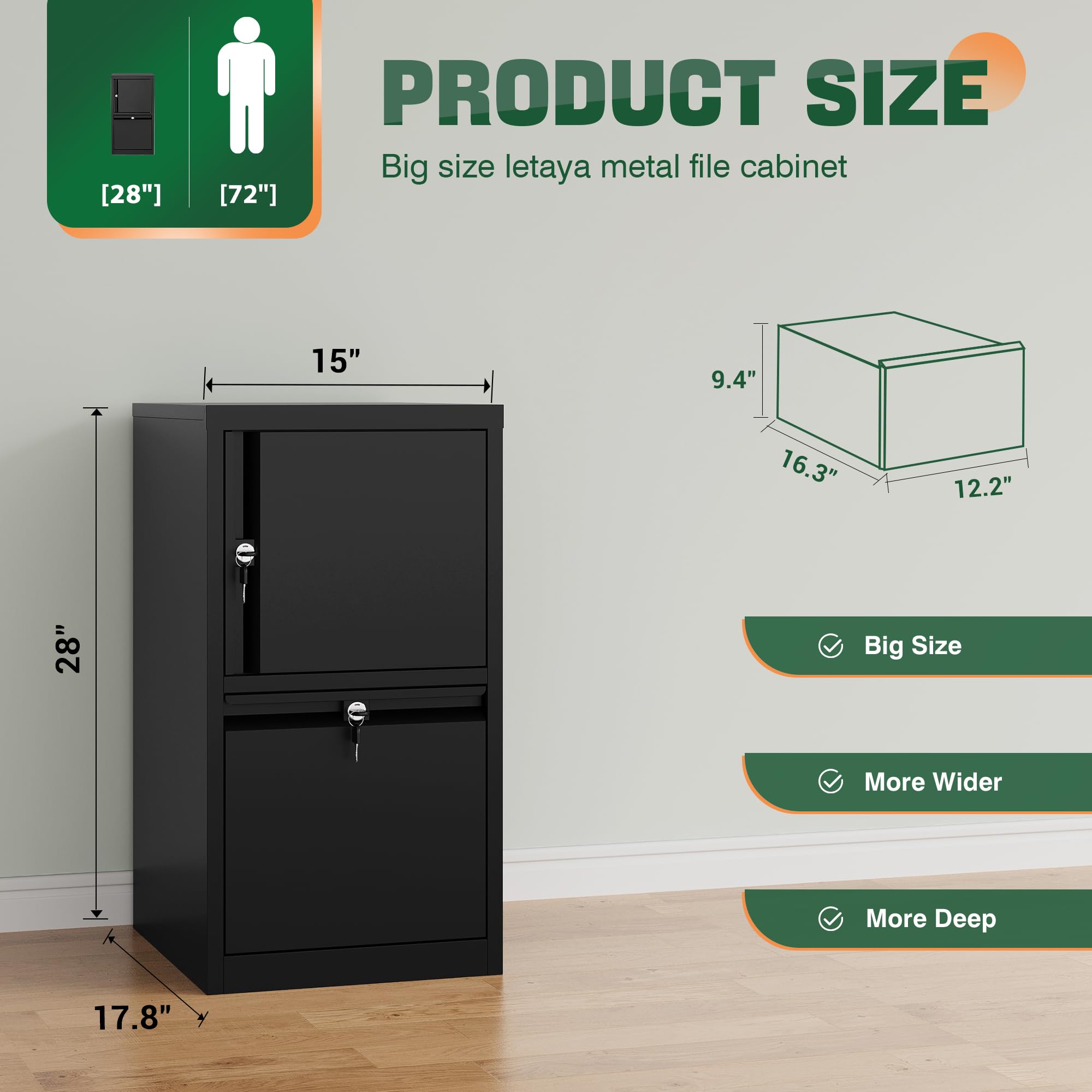Letaya 1 Door 1 Drawer Lockable Metal File Cabinet - Home & Office Storage for A4/F4/Letter/Legal Documents - Easy Assembly - Perfect for Office Organization & Home Workspace Storage