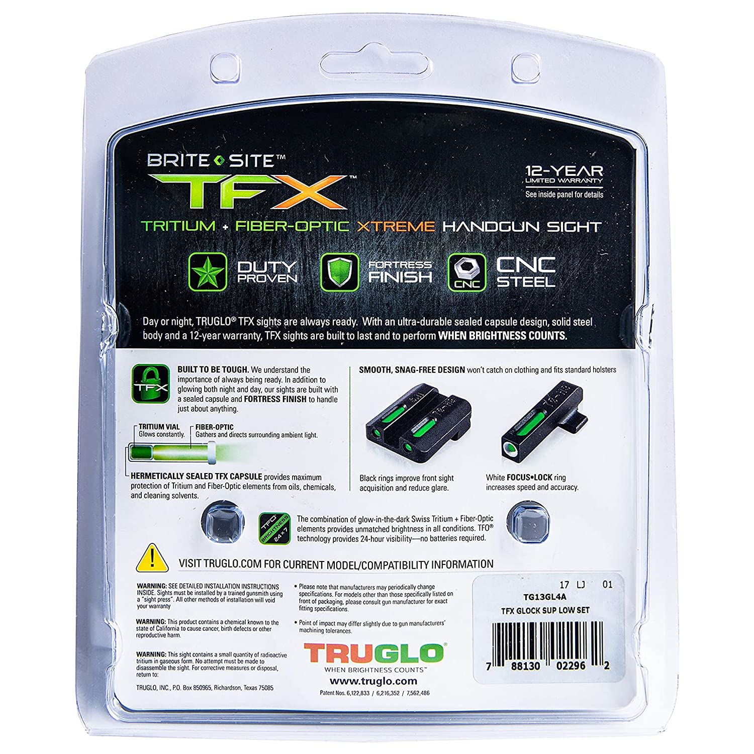 TRUGLO TFX Pro Handgun Sight - Durable Shock-Resistant Compact Tritium & Fiber Optic Sight for Pistols - High Visibility Day & Night Sights for Glock, Sig Sauer, 1911 - Perfect for Home Defense, Tactical Training & Concealed Carry