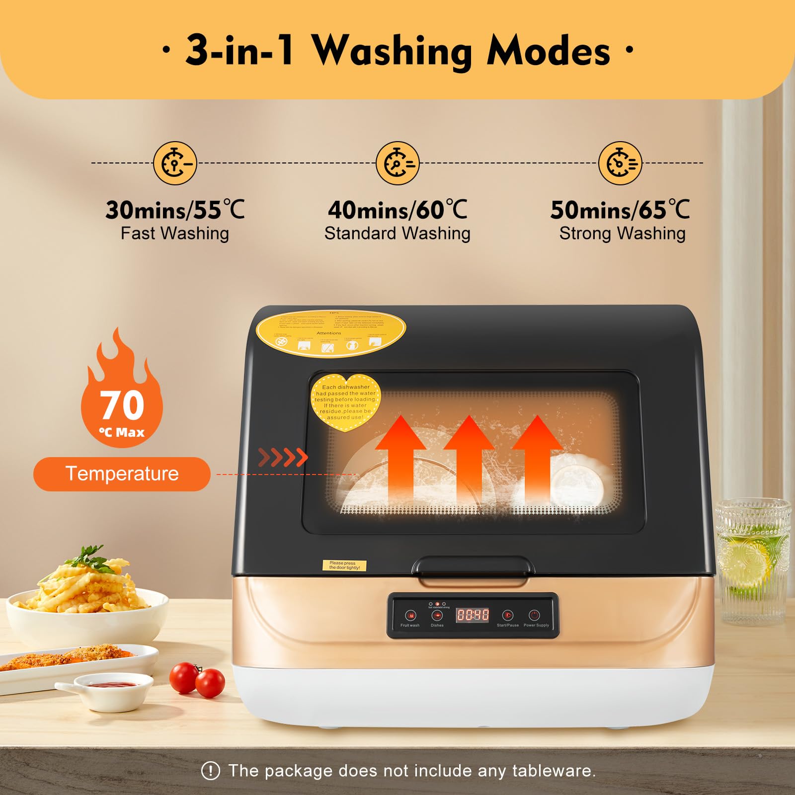 800W Portable Countertop Dishwasher - 3 Wash Modes & 2 Drying Methods, Compact Dishwasher for Small Apartments, Dorms, RVs - No Plumbing Required | Perfect for Kitchen, Studio, Camping & Tiny Homes