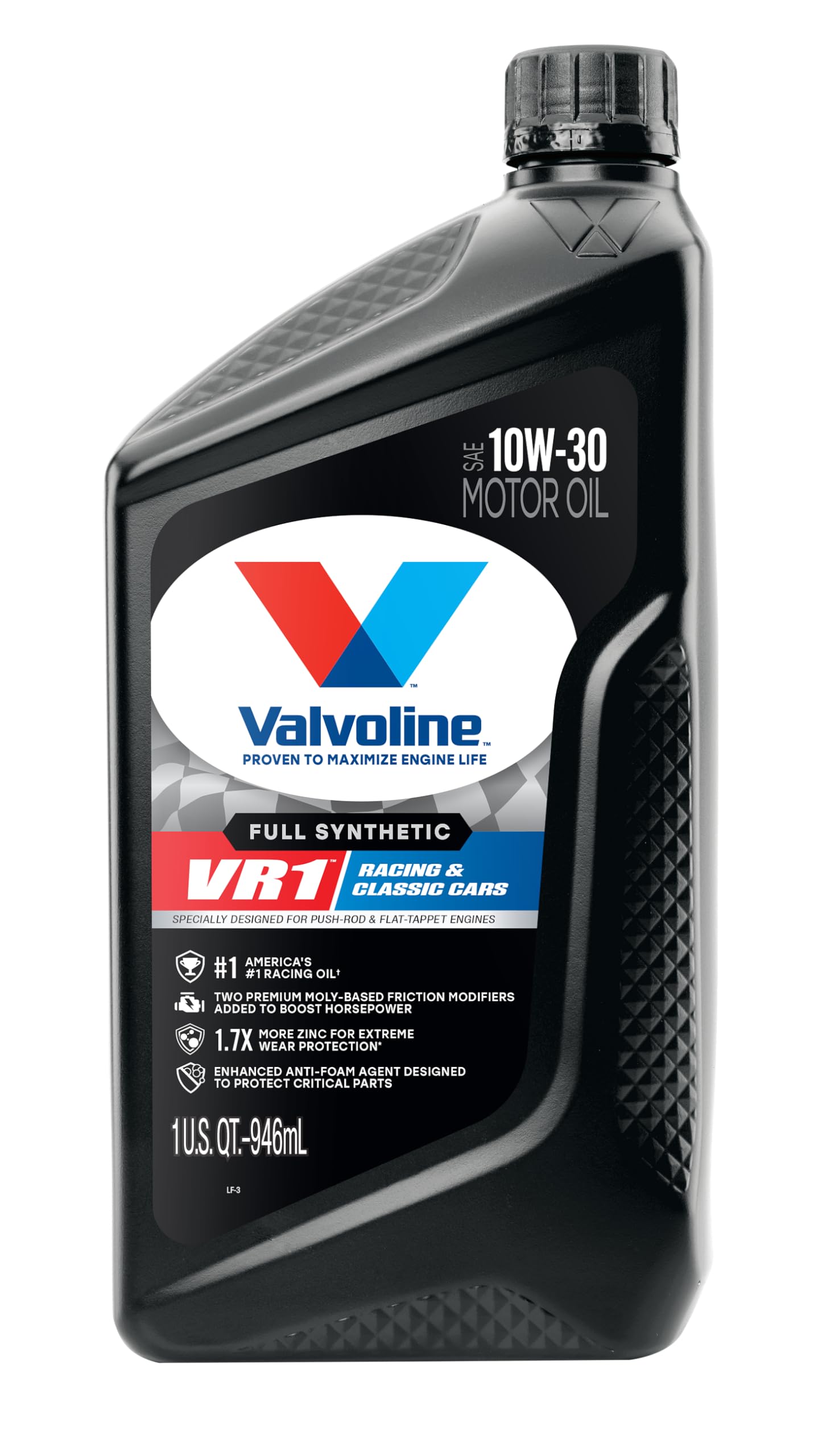 Valvoline VR1 Racing Synthetic SAE 10W-30 Motor Oil 1 QT (Case of 6) - High Performance Engine Protection for Racing, Classic Cars & High Mileage Vehicles