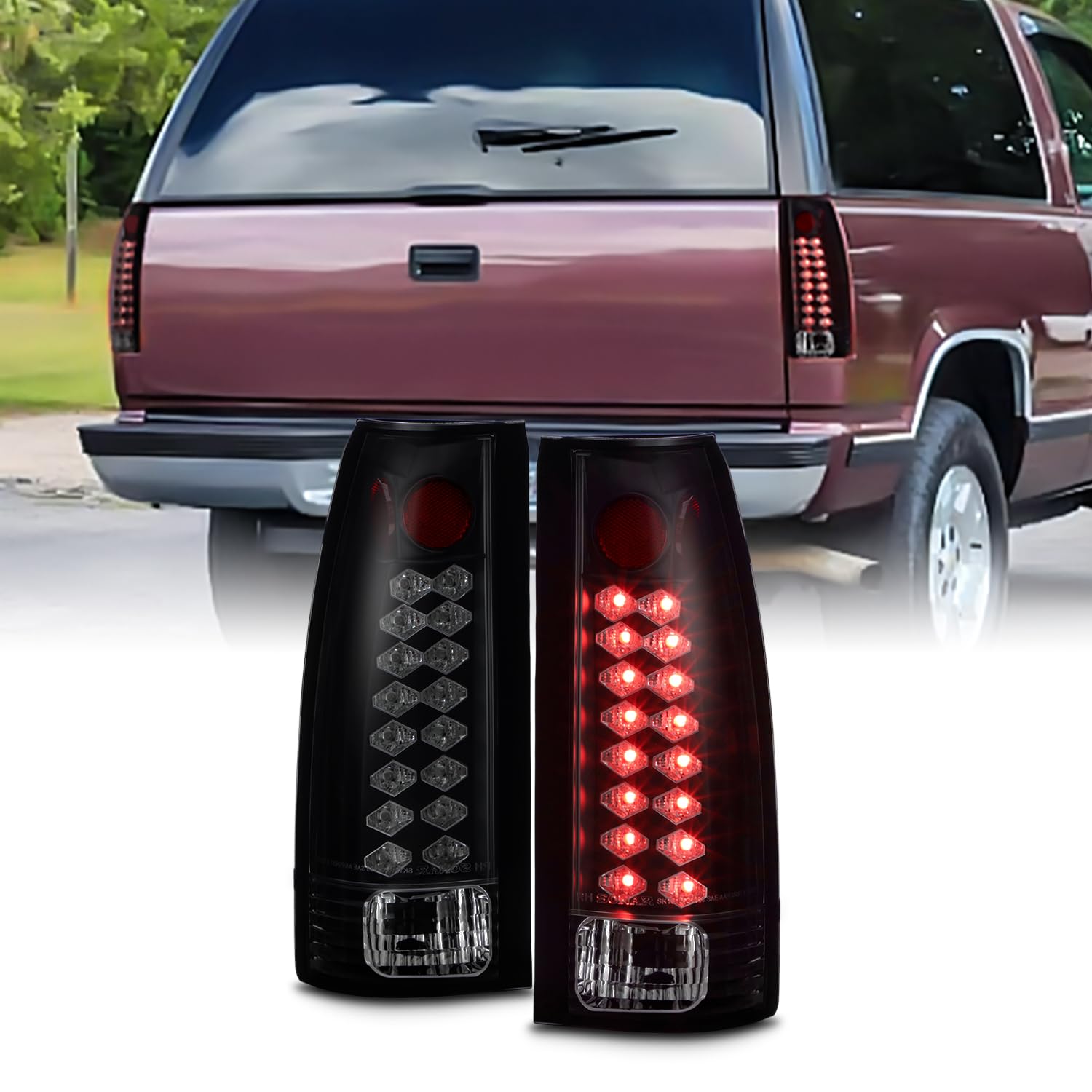 AKKON Black Smoke LED Tail Lights Brake Lamps Pair for 88-98 Chevy C/K Series & GMC Sierra Pickup Trucks - Durable Replacement for Enhanced Visibility and Style (Perfect for Night Driving, Off-Roading, and Custom Truck Upgrades)