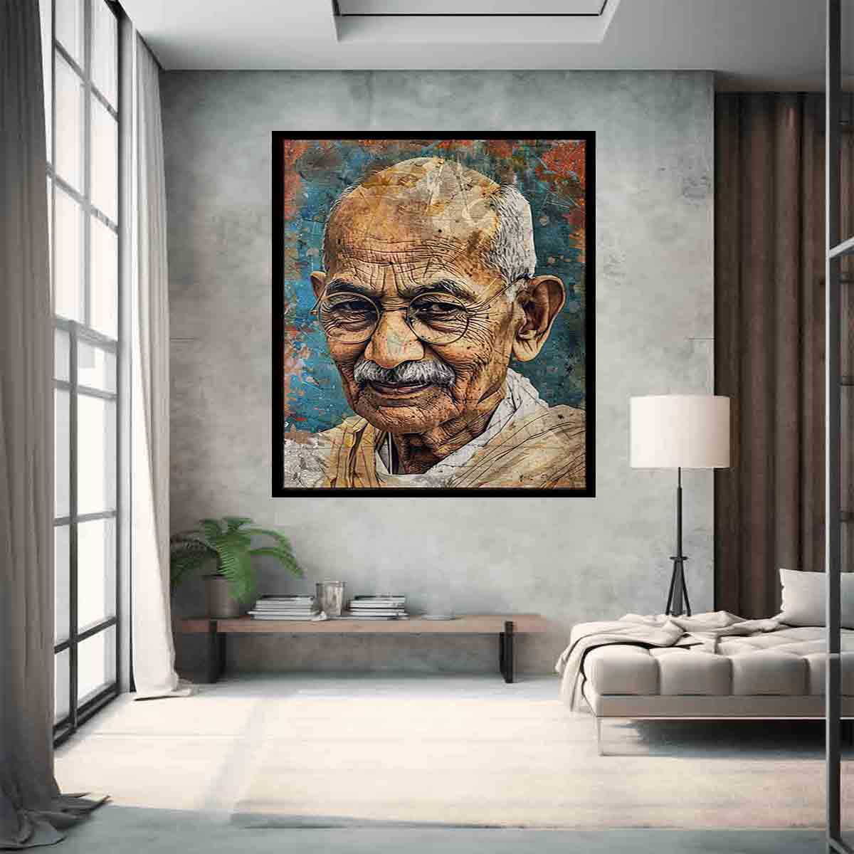Mahatma Gandhi Framed Print - Inspirational Wall Art Decor for Home, Office & Classroom - Premium Quality Canvas Poster with Famous Quote