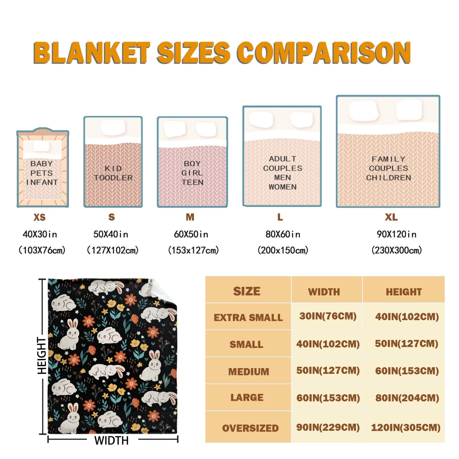 Soft Cozy Fleece Bunny & Flower Throw Blanket for Women & Girls - Extra Large 120x90 Inch (Overking) All-Season Blanket for Bed, Couch, Chair - Perfect for Family Movie Nights, Nursery Decor & Gift Giving