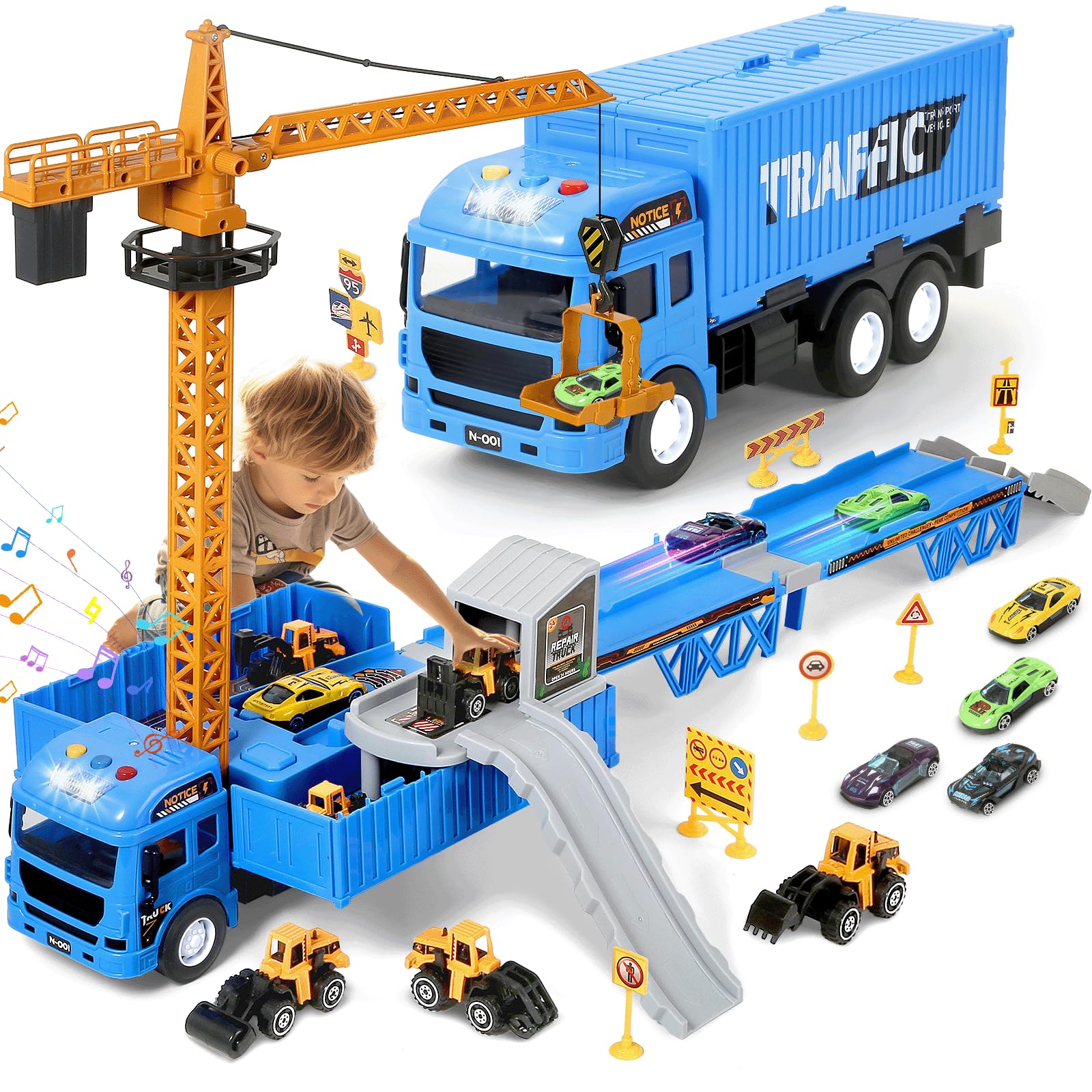 Best Construction Truck Toys Set for Kids - Alloy Crane, Excavator, Forklift, Bulldozer & Dump Trucks with Ejection Track - Perfect Gift for 3-7 Year Old Boys | STEM Learning & Imaginative Play