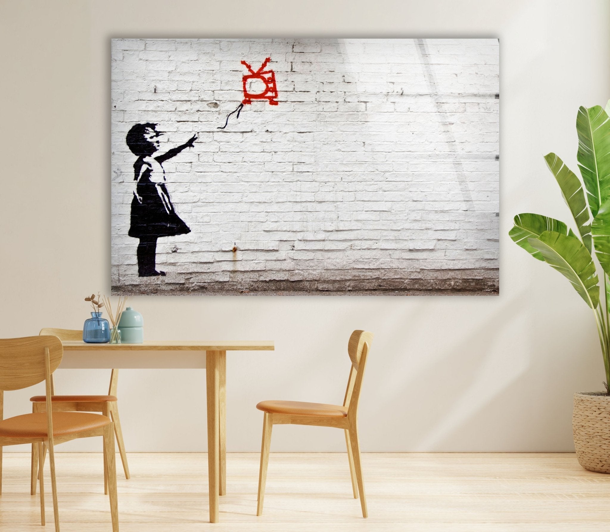 Banksy Kite Girl Glass Wall Art - Stunning Home Decor for Living Room, Bedroom & Office - Modern Framed Glass Print for Urban Art Lovers