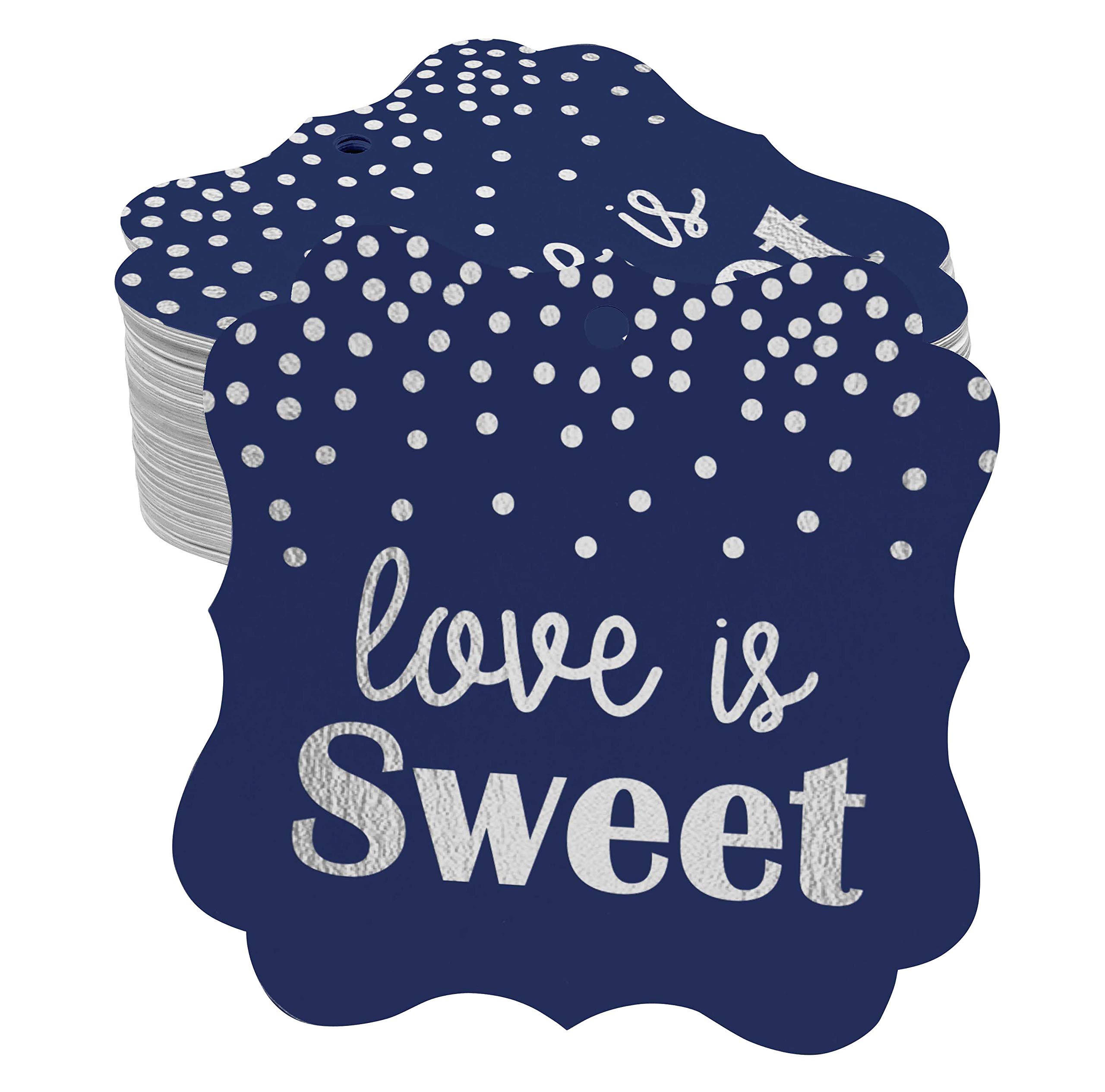 100pcs Real Silver Foil Love is Sweet Wedding Favor Tags - Bracket Shape Hanging Decor for Bridal Showers, Receptions & Anniversary Parties