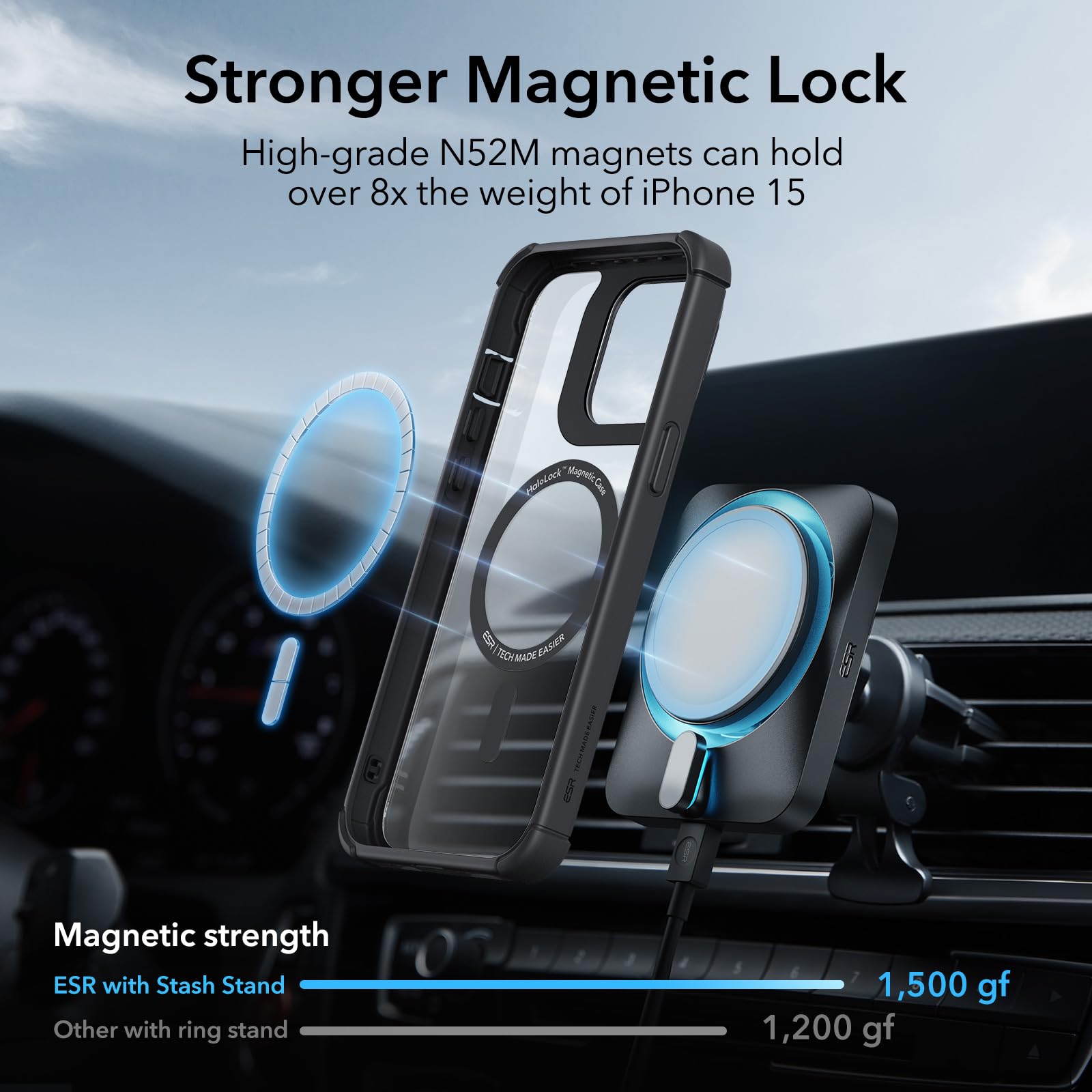 ESR for iPhone 15 Plus Case - Military-Grade Shockproof MagSafe Case with Stand | Clear Black Armor Series | Perfect for Outdoor Adventures, Work & Travel Protection