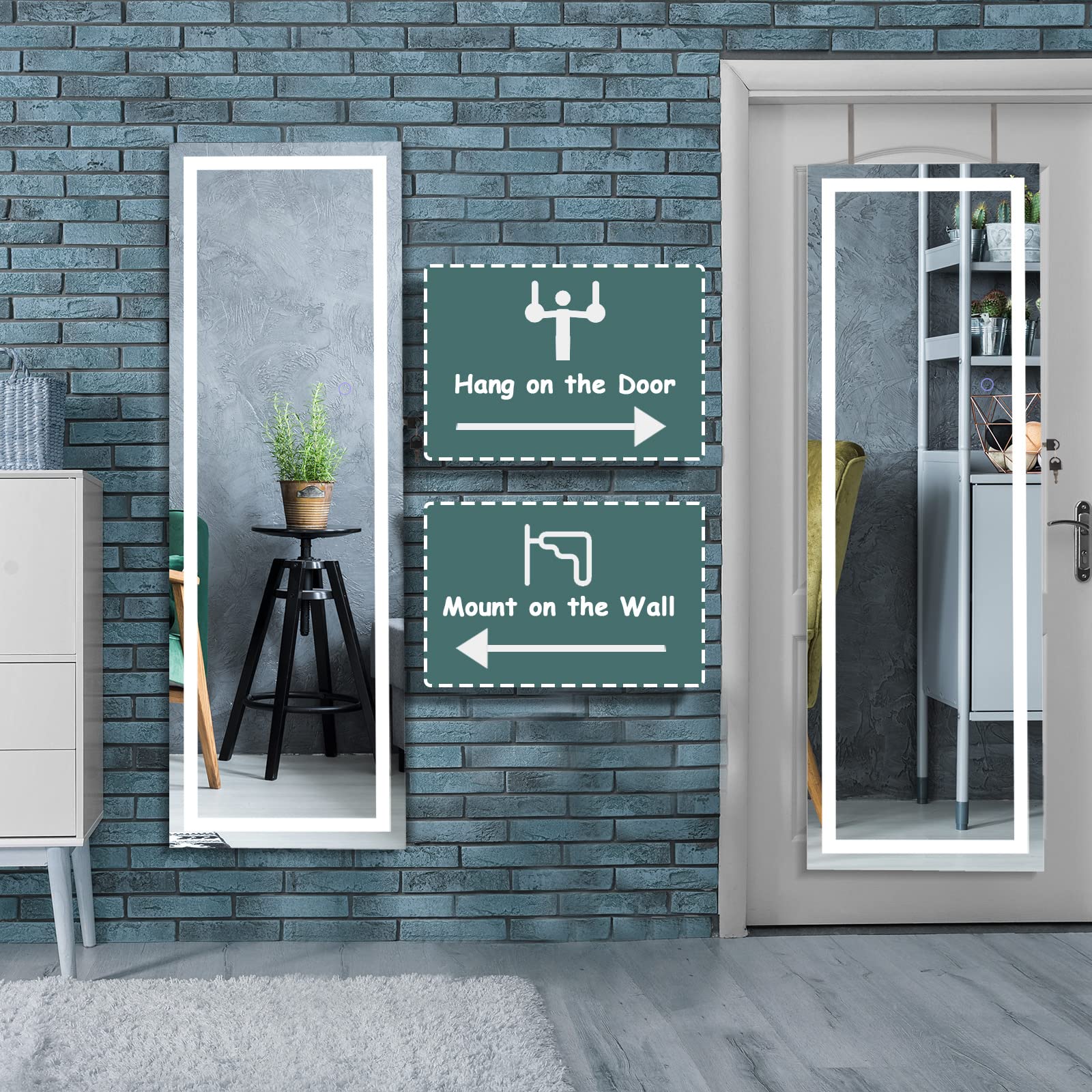 COSTWAY Wall-Mounted Jewelry Armoire with Full-Length LED Mirror | Lockable Jewelry Storage Cabinet with Large Organizer | White Jewelry Organizer for Bedroom & Living Room | Perfect for Closet Organization & Vanity Makeup Area