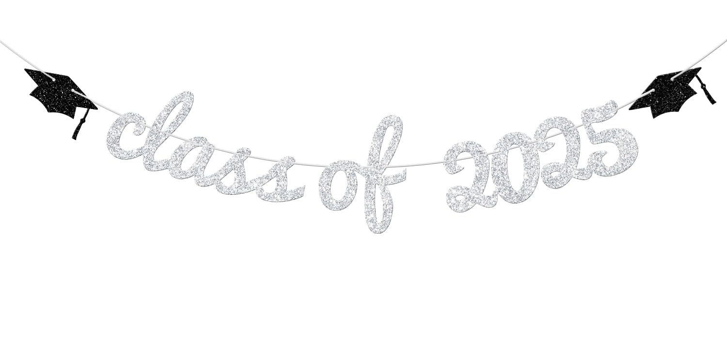 Class of 2025 Graduation Banner - Silver Glitter Congratulations Grad Decor for High School & College Graduation Party Decorations - Perfect for Wall Decor, Photo Backdrops & Celebration Events