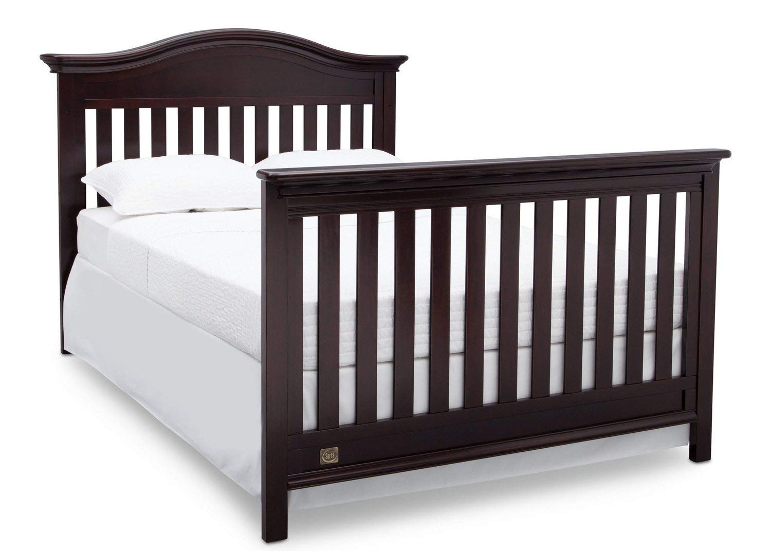 Full-Size Conversion Kit Bed Rails for Serta Aberdeen, Adelaide, Ashland, Banbury, Barrett, Bethpage, Fairmont, Fall River, Fernwood & Mid-Century Modern 4-in-1 Cribs - Dark Chocolate - Safe Toddler to Twin Bed Transition for Nursery & Kids Room